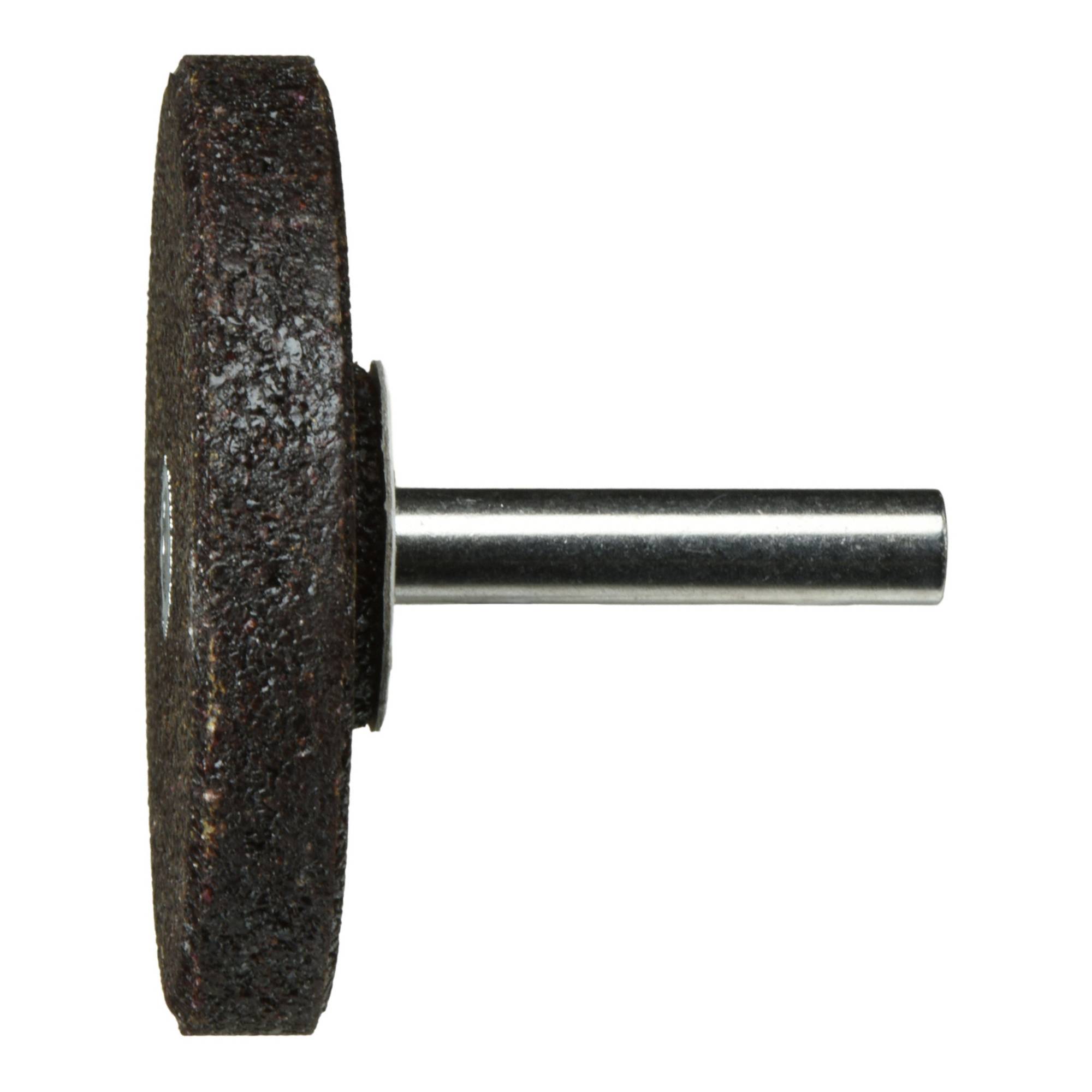 Eine Seitenansicht eines Schleifrades mit einer Metalltrommel, verwendet zum Schärfen oder Bearbeiten von Oberflächen.