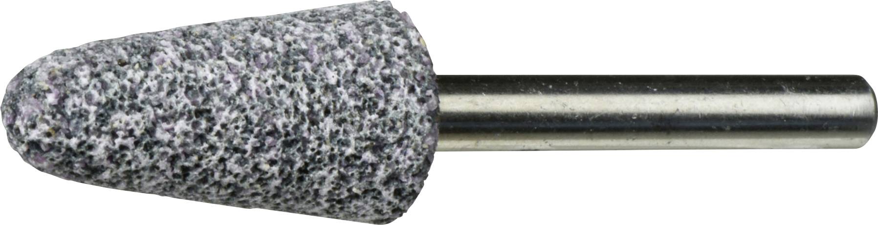 Ein zylindrischer Schleifstein mit einer abgerundeten, strukturierten Oberfläche, der an einer Metallachse befestigt ist und zum Formen oder Glätten von Materialien verwendet wird.