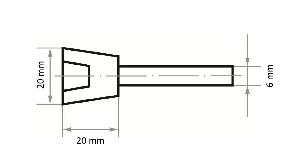 LUKAS-ERZETT A202002019602 Schleifstift TO Topfform für Stahl/Stahlguss 20x20mm Schaft 6mm | Edelkorund Korn 60 20St.