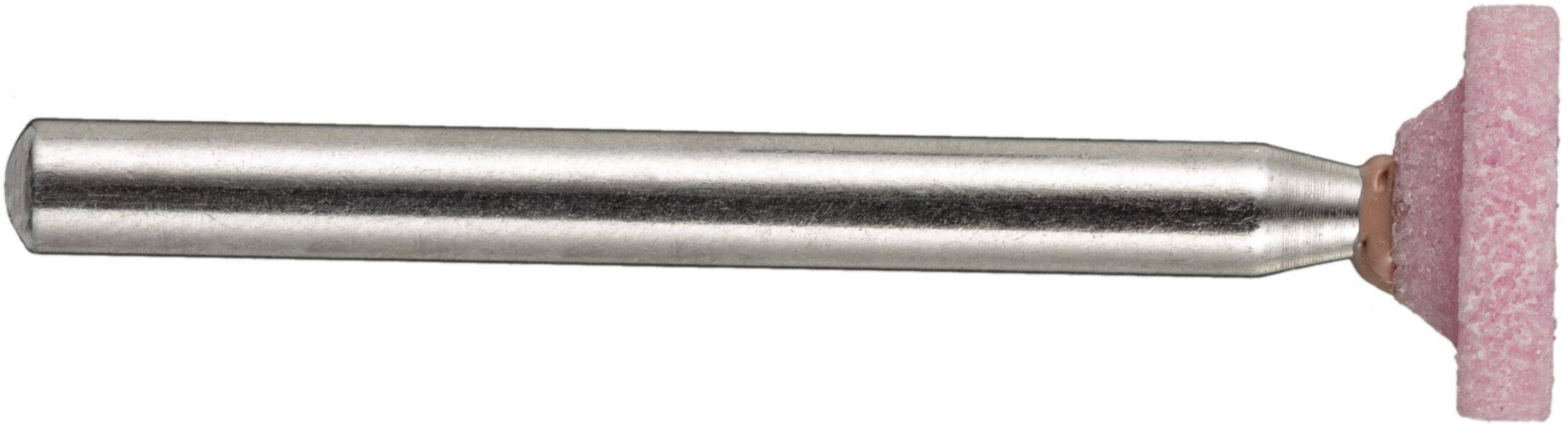 Ein zylindrischer Schleifbit mit einem pinken Schleifrad, das an einer Metallachse befestigt ist, zum Formen oder Glätten von Materialien.