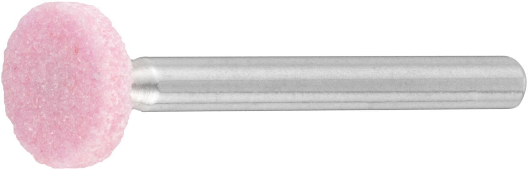Ein Drehwerkzeug mit einem rosa Schleifkopf, der an einem Metallschaft befestigt ist, zum Schleifen oder Polieren von Oberflächen.