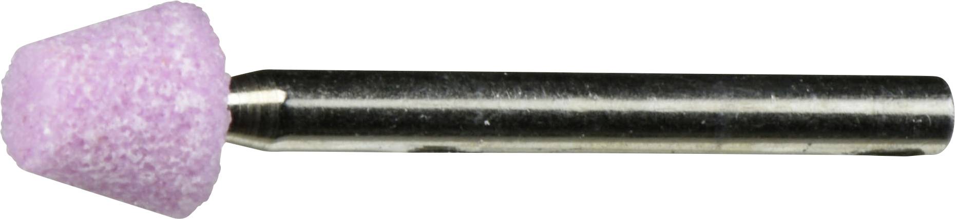 Ein rosa zylindrischer Schleifstein mit einem Metallschaft, der typischerweise mit einem Rotationswerkzeug zum Glätten und Formen von Materialien verwendet wird.