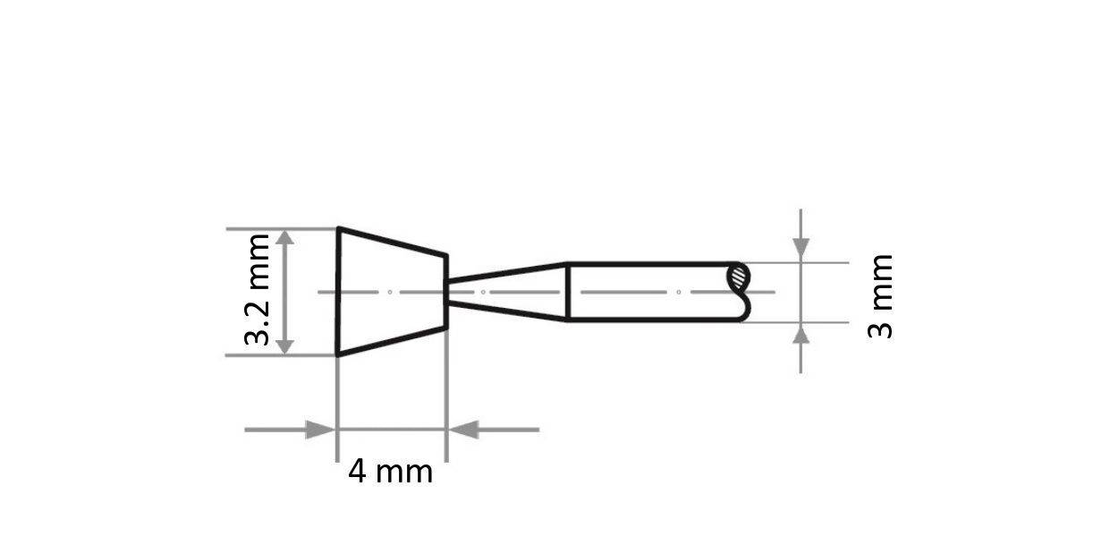 Diagramm eines Werkzeugs mit Abmessungen: Breite 4 mm, Höhe 3,2 mm und Griffdicke 3 mm.