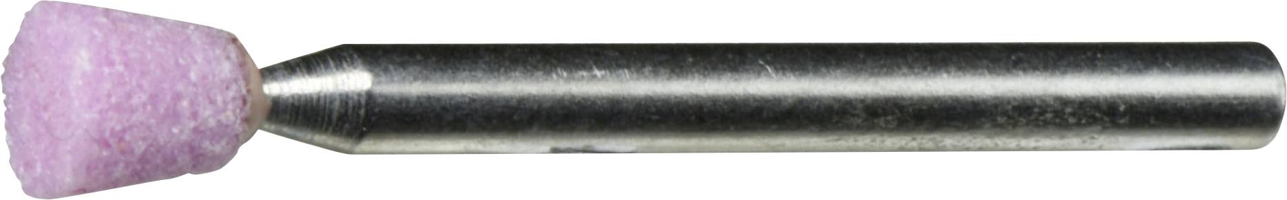 Ein zylindrischer Metalltool mit einem rosa Schleifkopf, der zum Schleifen oder Formen von Materialien verwendet wird.