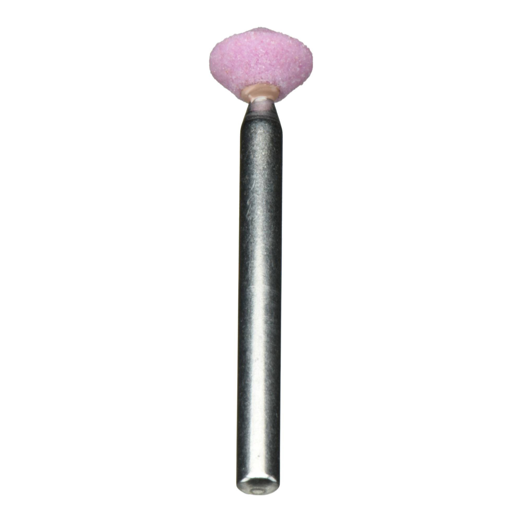 Ein rosa zylindrischer Schleifaufsatz mit abgerundeter Spitze auf einem metallischen Schaft, der häufig zum Glätten oder Formen von Materialien in verschiedenen Anwendungsbereichen verwendet wird.