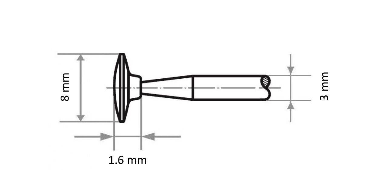 Technische Zeichnung einer Komponente mit Abmessungen: 8 mm Höhe, 1,6 mm Breite und 3 mm Endbreite.