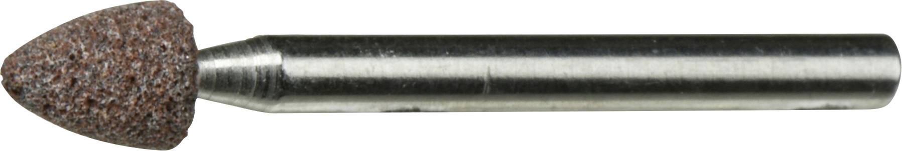 Ein zylindrischer Metallschleifbit mit einem konischen, braunen Schleifkopf, der zum Formen oder Schärfen von Oberflächen und Materialien verwendet wird.