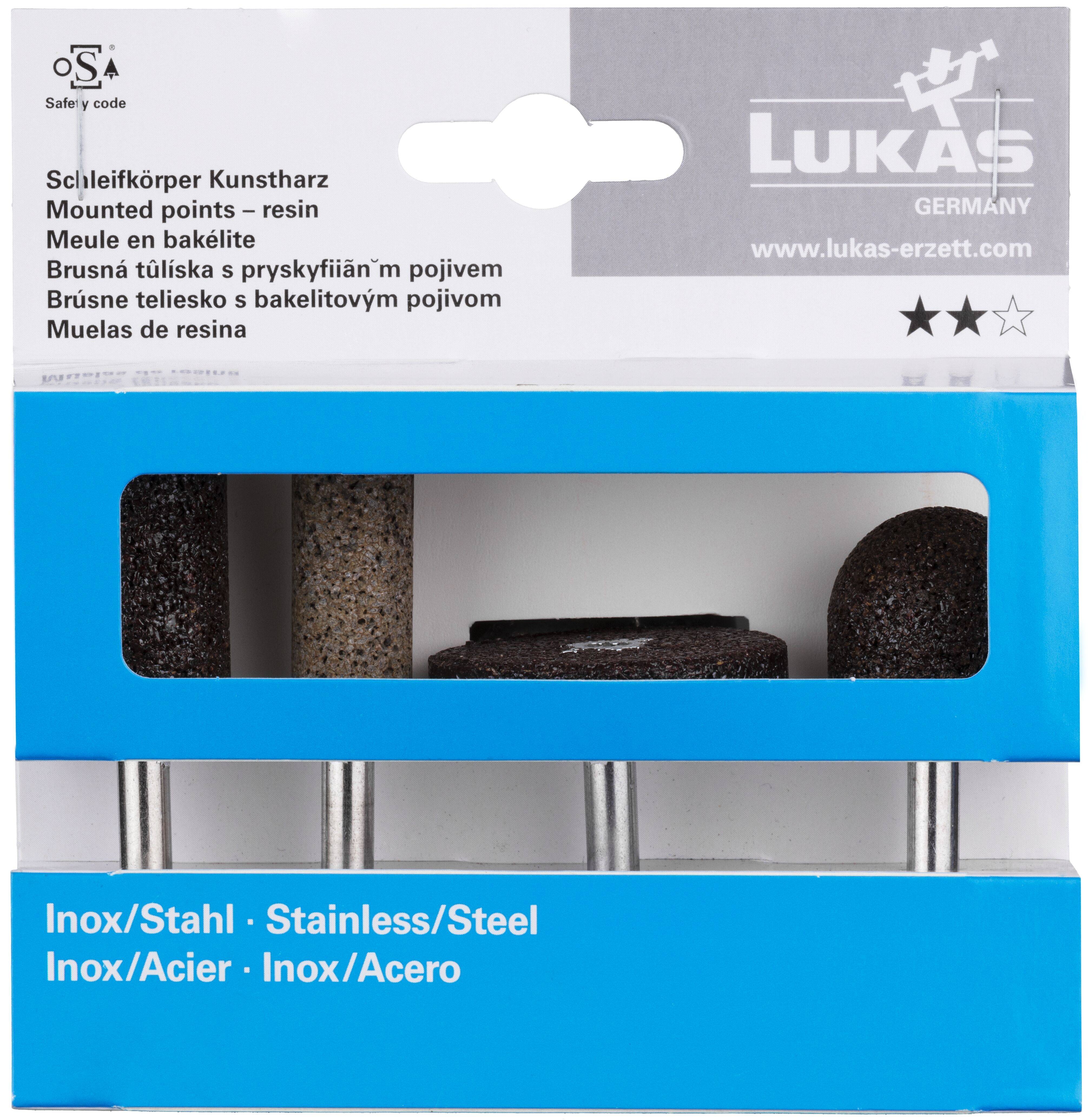LUKAS-ERZETT A20480004627WF1 Schleifstift-Set 4-teilig für Edelstahl Schaft 6mm Korund | Fachhandel weich 1 Set
