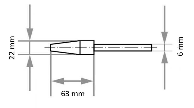 Technische Zeichnung eines Werkzeugs mit Abmessungen: 22 mm Höhe, 6 mm Breite und 63 mm Länge.