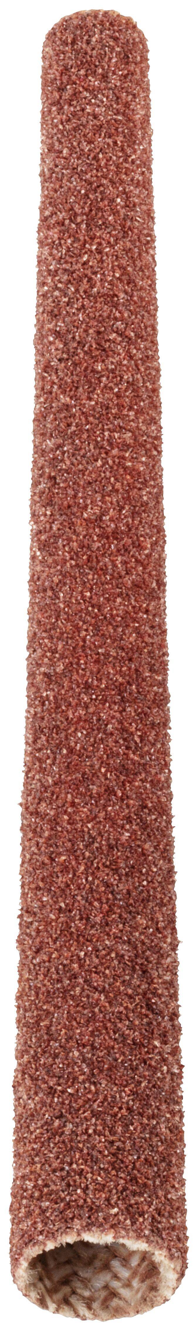 Eine zylindrische Schleiftrommel mit einer strukturierten, abrasiven braunen Oberfläche, die zum Glätten oder Formen von Materialien wie Holz oder Metall verwendet wird.