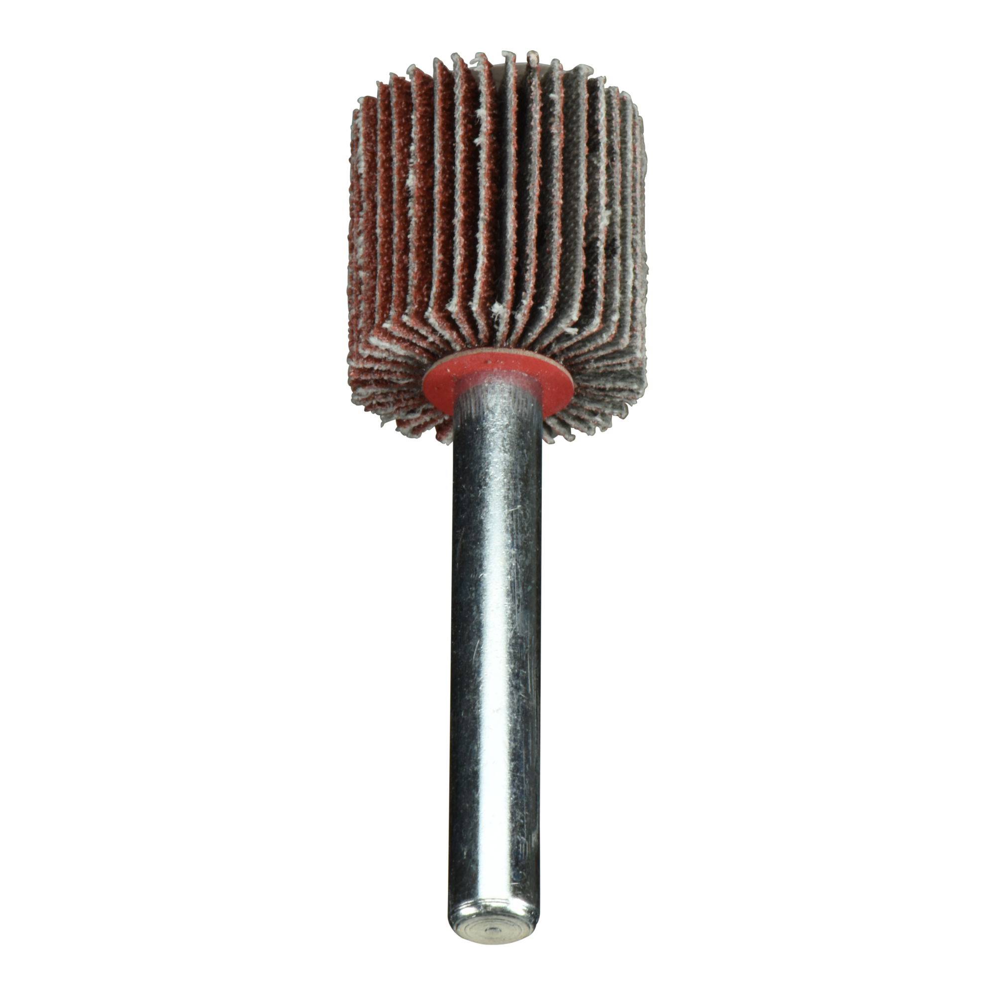 Ein zylindrischer Lamellenschleifer mit Metallschaft und geschichteten Schleiflamellen zum Oberflächenfinish und Polieren in der Metallbearbeitung.