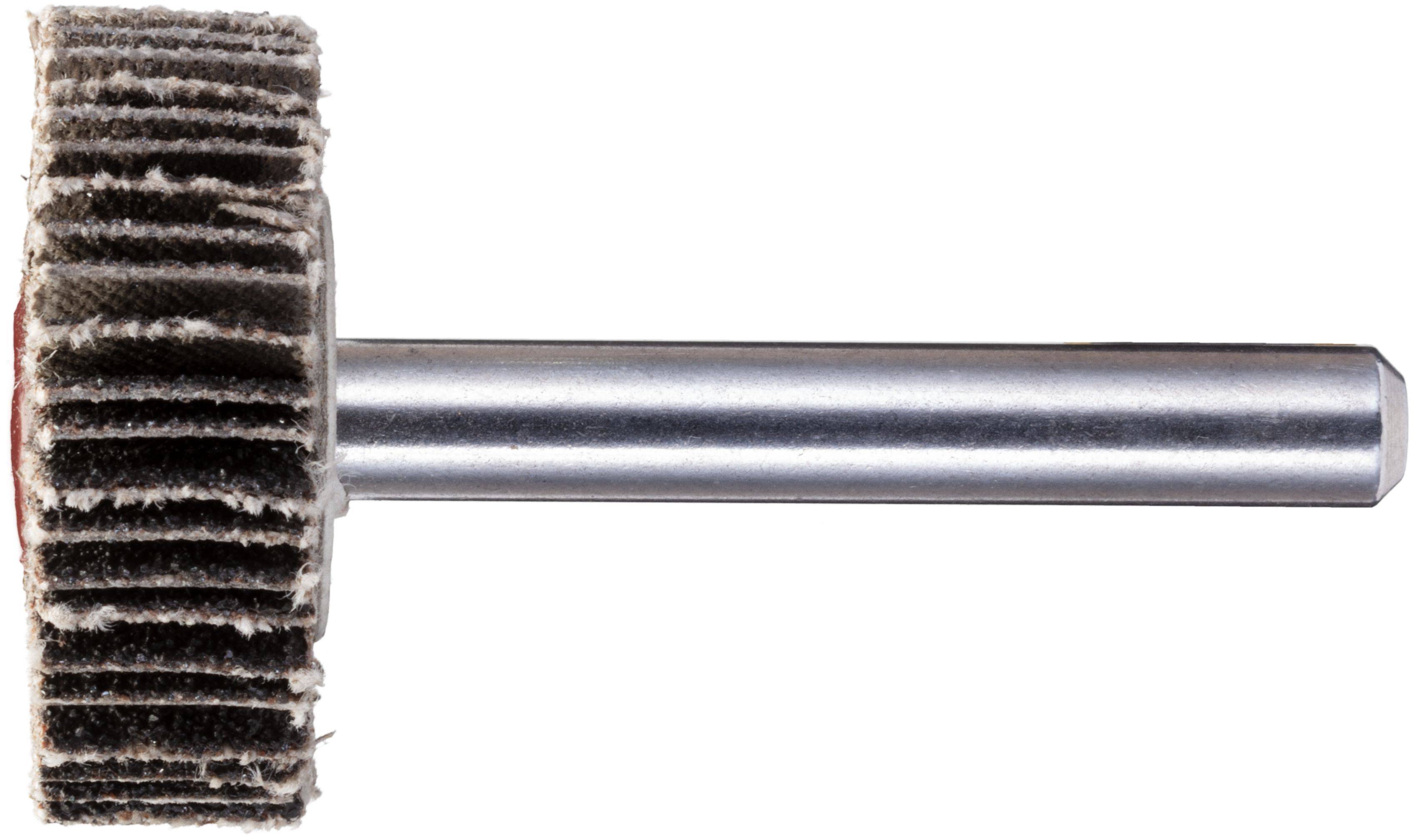 Ein Lamellenschleifwerkzeug mit mehreren Schleiflamellen auf einer Spindel, das zum Schleifen oder Polieren von Oberflächen verwendet wird.