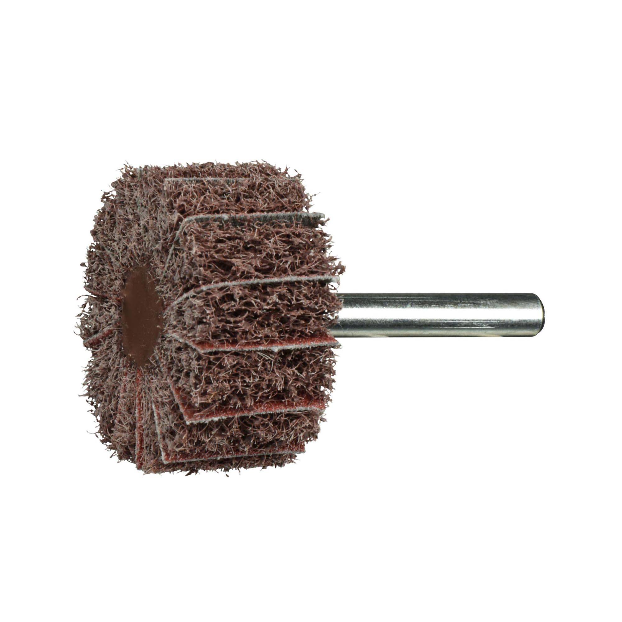 Ein zylindrischer Schleifstein mit einer Metallachse, der zum Polieren und Aufbereiten von Oberflächen verwendet wird.