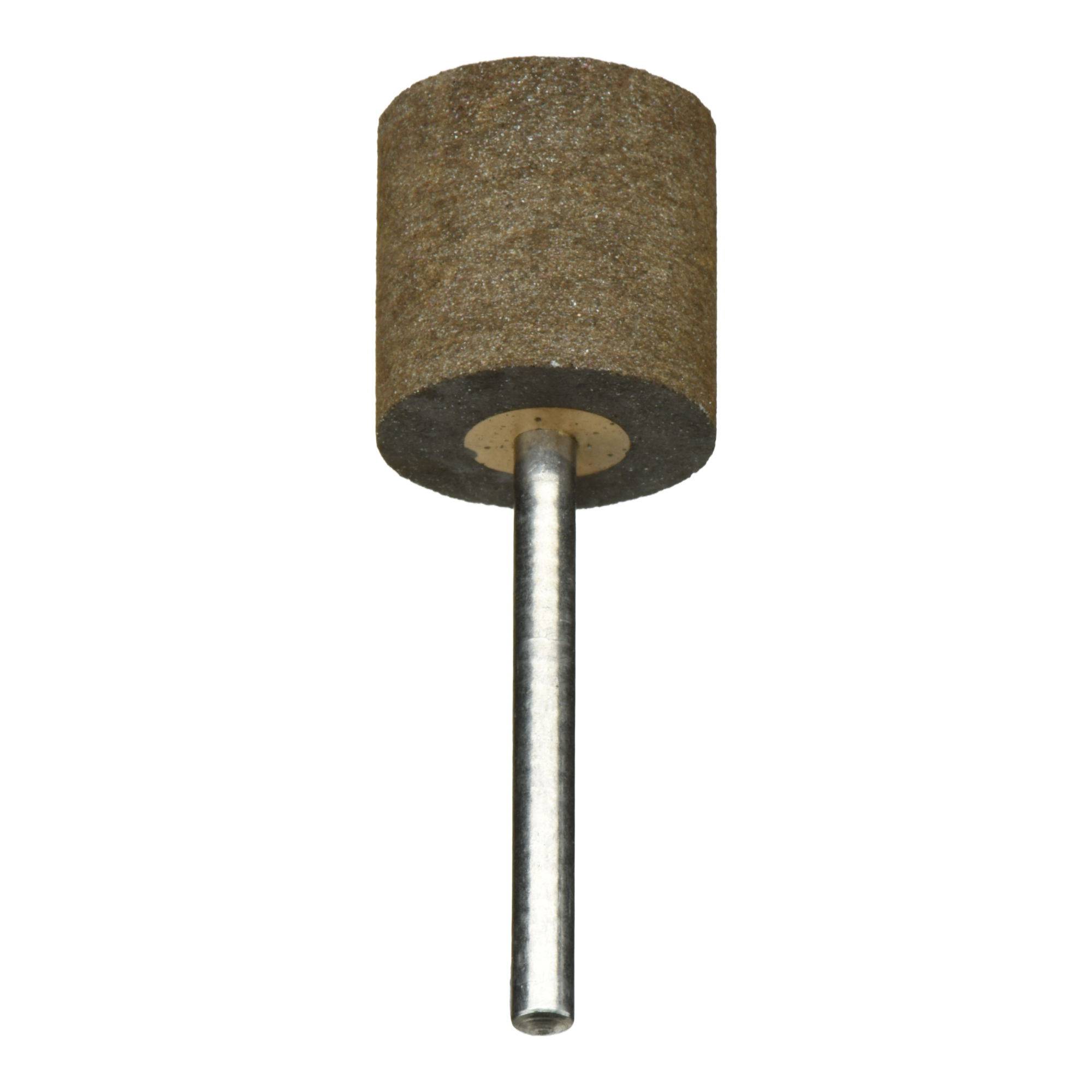 Ein zylindrischer Schleifstein mit Metallschaft, verwendet zum Polieren oder Schärfen von Oberflächen.