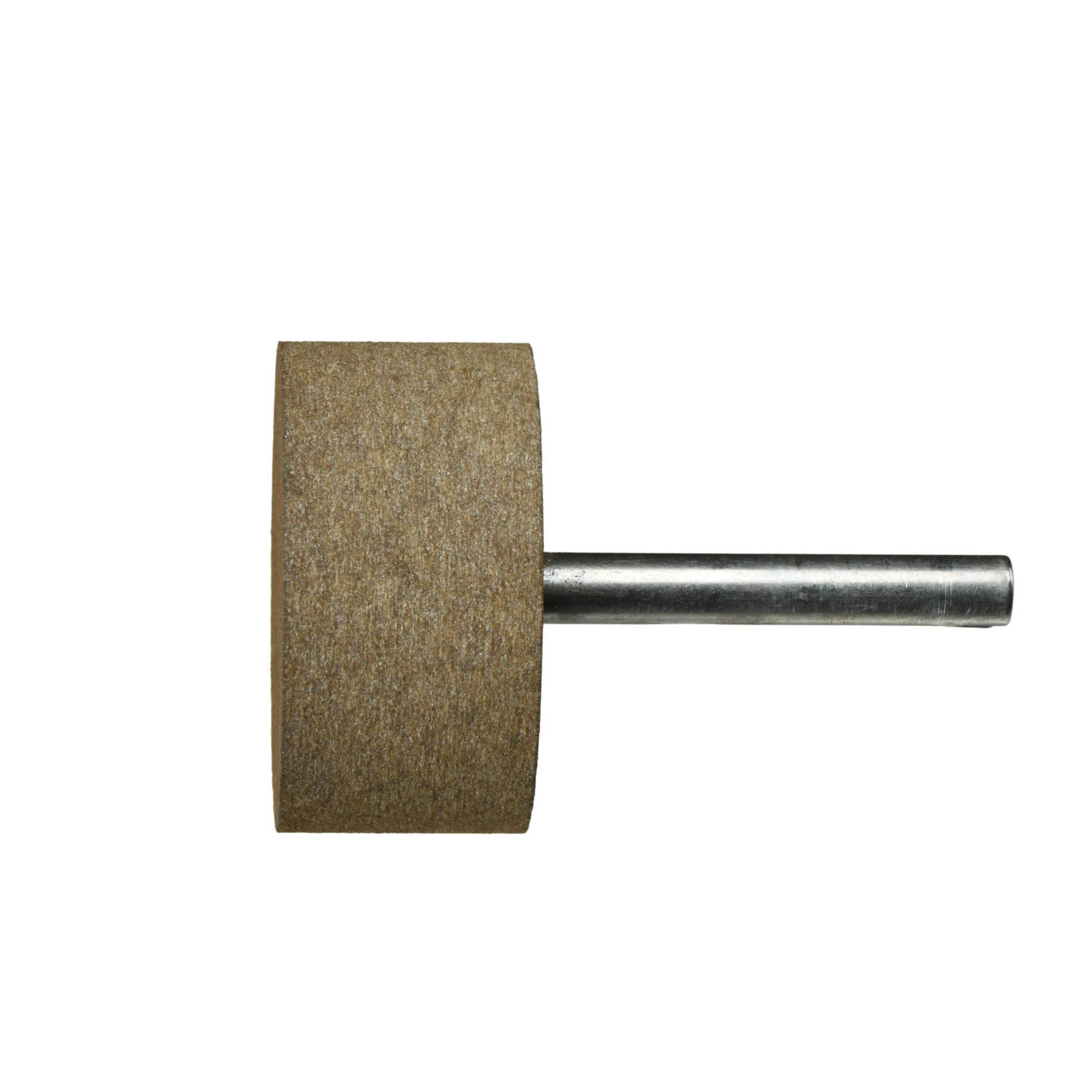 Einfaches zylindrisches Schleifrad mit Metallschaft, verwendet zum Schärfen und Formen von Metallwerkzeugen und -oberflächen.