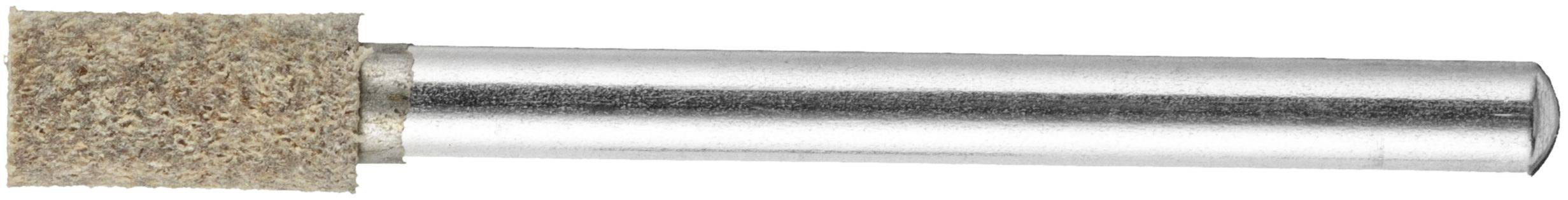 Eine zylindrische Metallwelle mit einem rauen, beigen Ende, die wahrscheinlich als Schleif- oder Polierwerkzeug verwendet wird.