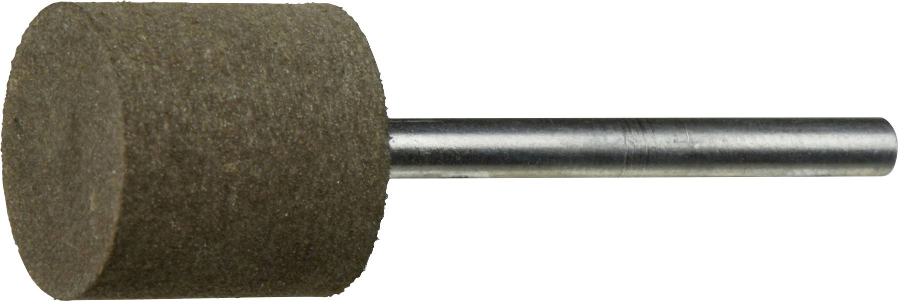 Ein zylindrischer Schleifaufsatz für ein Rotationswerkzeug, der zum Schleifen oder Formen von Oberflächen verwendet wird. Er hat eine flache Fläche an einem Ende und einen Metallschaft am anderen Ende.