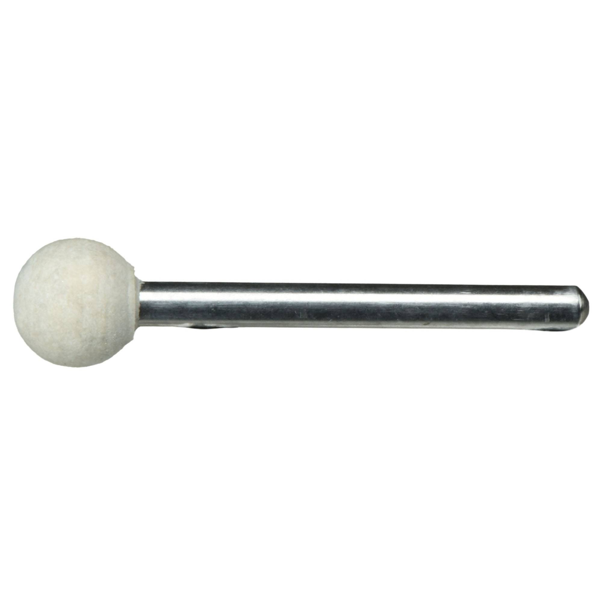 Ein zylindrischer Metallwerkzeug mit einer runden, weißen Filzspitze, der zum Polieren oder Aufbereiten von Oberflächen verwendet wird.