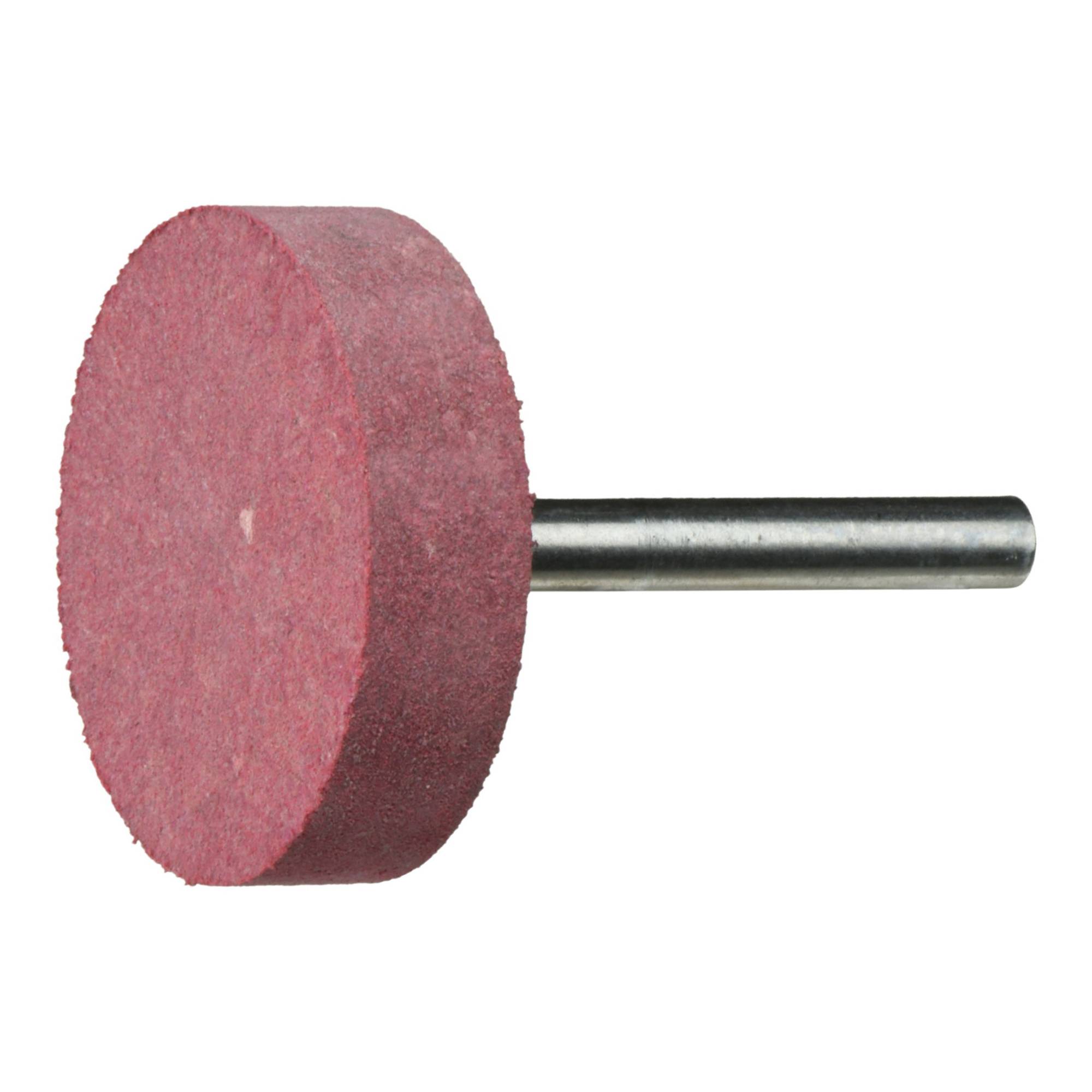 Ein zylindrischer pinker Schleifstein auf einem Metallschaft, der zum Schleifen und Polieren von Oberflächen verwendet wird.