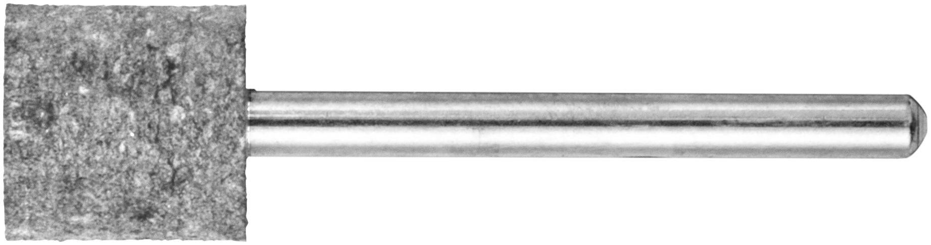 Ein quadratischer Schleifstein, der an einer zylindrischen Metallstange befestigt ist und als Werkzeug zum Schärfen oder Polieren von Oberflächen verwendet wird.