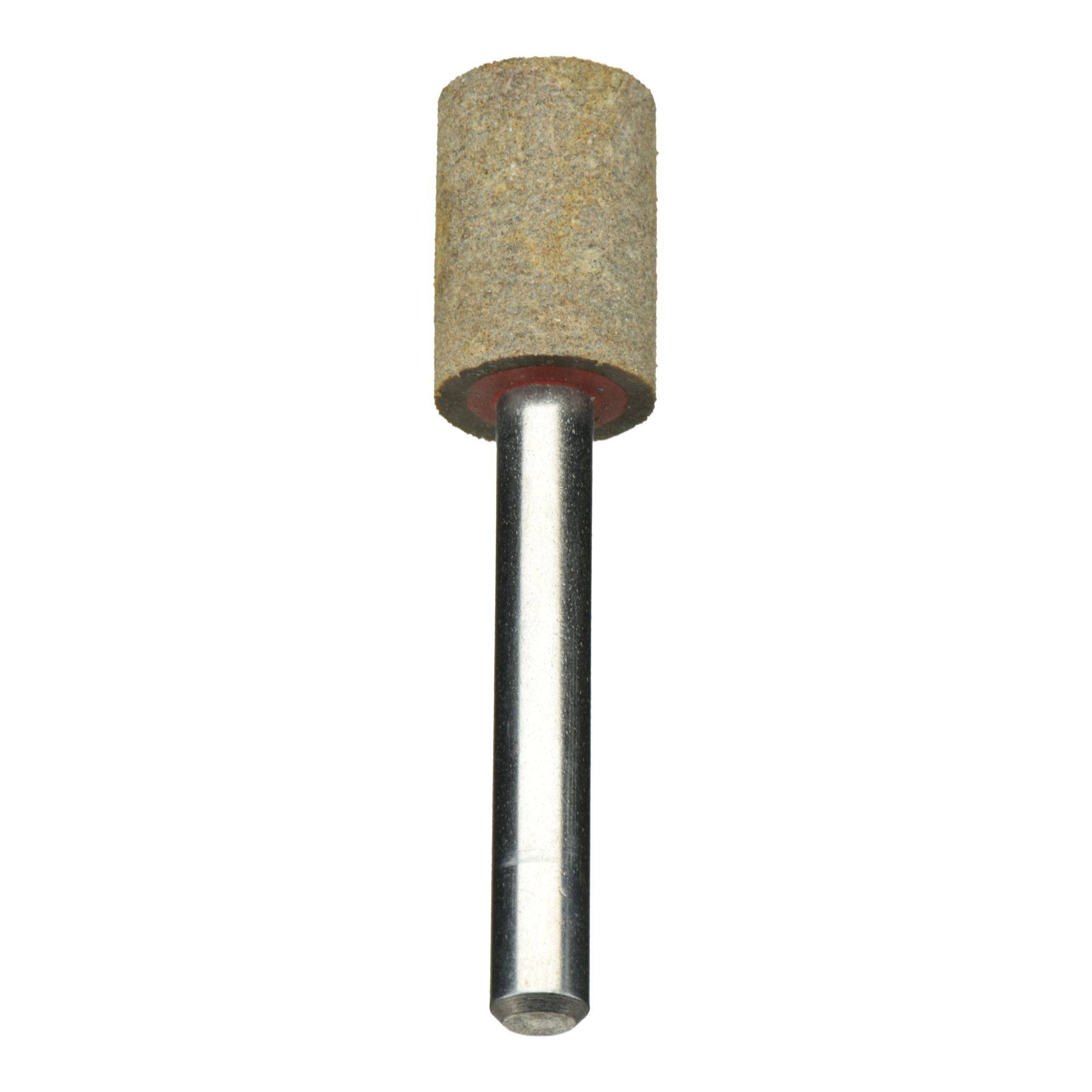 Ein zylindrischer Schleifstein mit einem Metallschaft, verwendet zum Polieren oder Schärfen von Oberflächen.