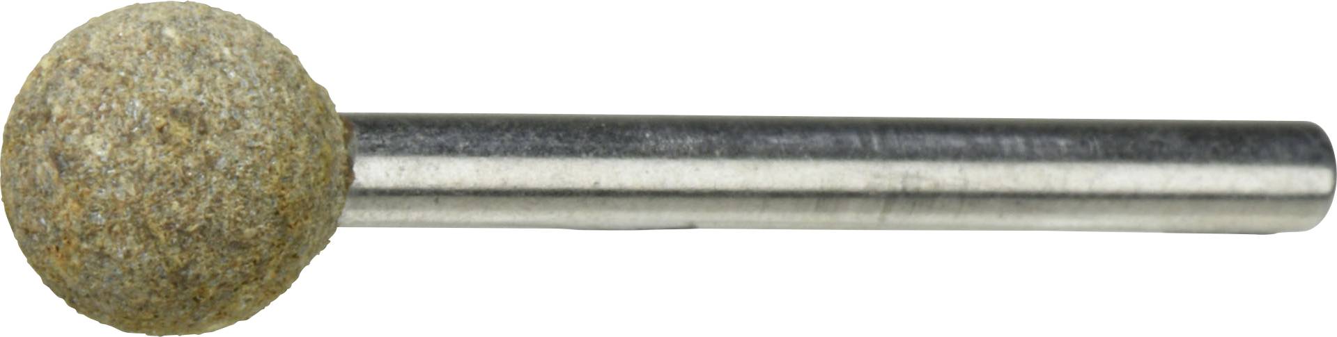 Eine zylindrische Metallstange mit einem runden, strukturierten Steinaufsatz.