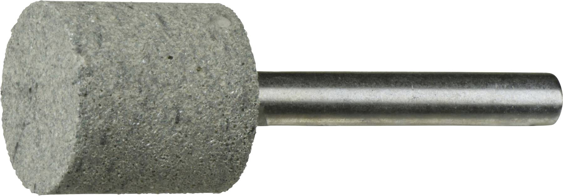 Schleifstein mit zylindrischem Steinaufsatz und Metallschaft, verwendet zum Schärfen oder Glätten von Oberflächen.