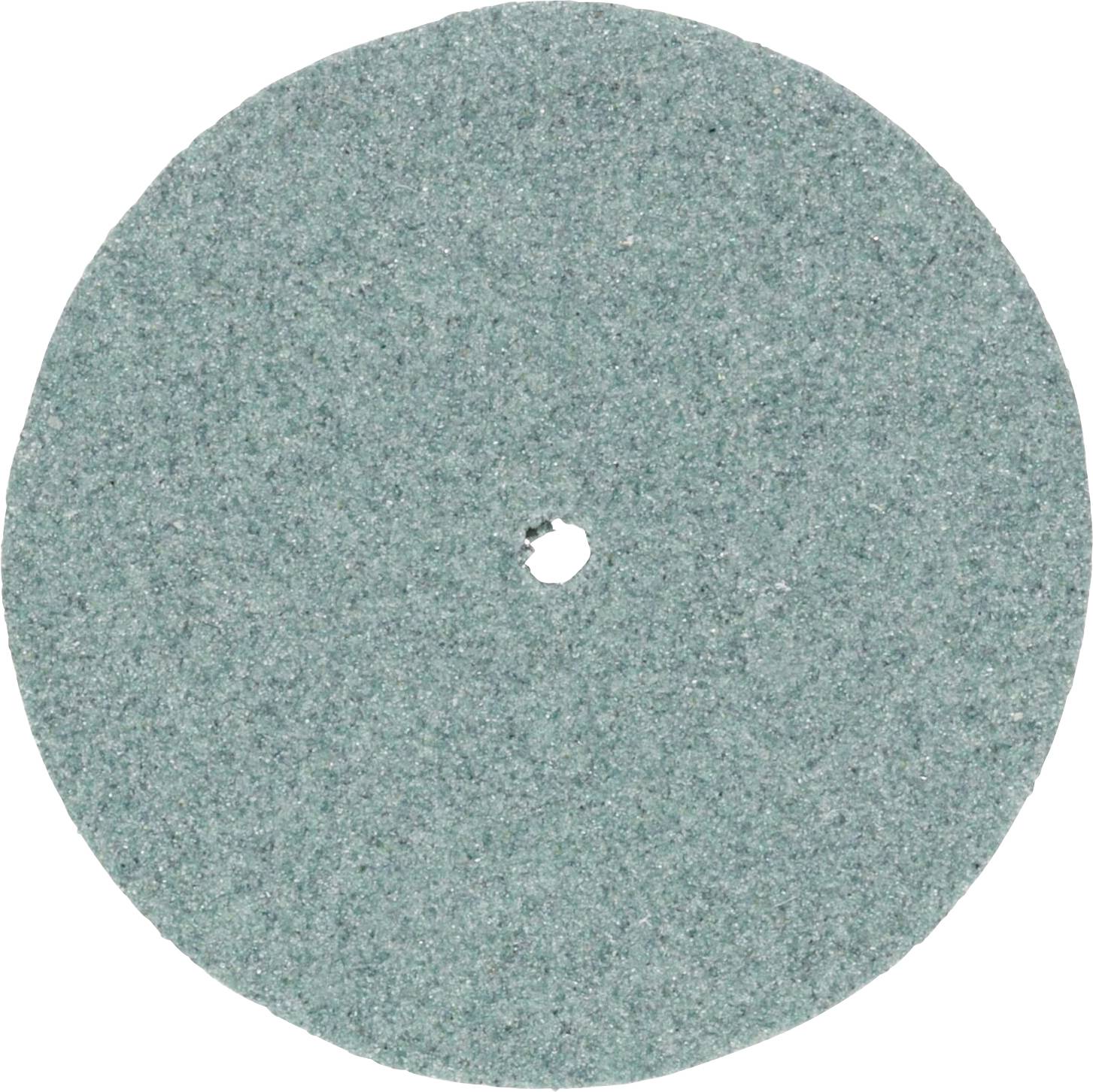 Eine runde, grüne Schleifscheibe mit einem kleinen zentralen Loch, die zum Schleifen oder Polieren von Oberflächen verwendet wird.