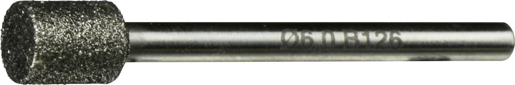 Ein zylindrischer Diamant-Schleifbohrer mit einer strukturierten, abrasiven Kopfseite und metallischem Schaft, verwendet für Präzisionsschleifarbeiten in verschiedenen Materialien.