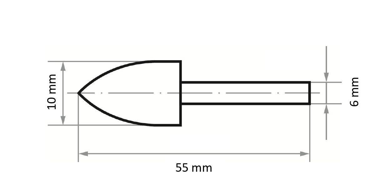 LUKAS-ERZETT A3701010156 Polierstift P3SP Spitzbogenform 10x15mm Schaft 6mm Filz für Polierpaste 10St.
