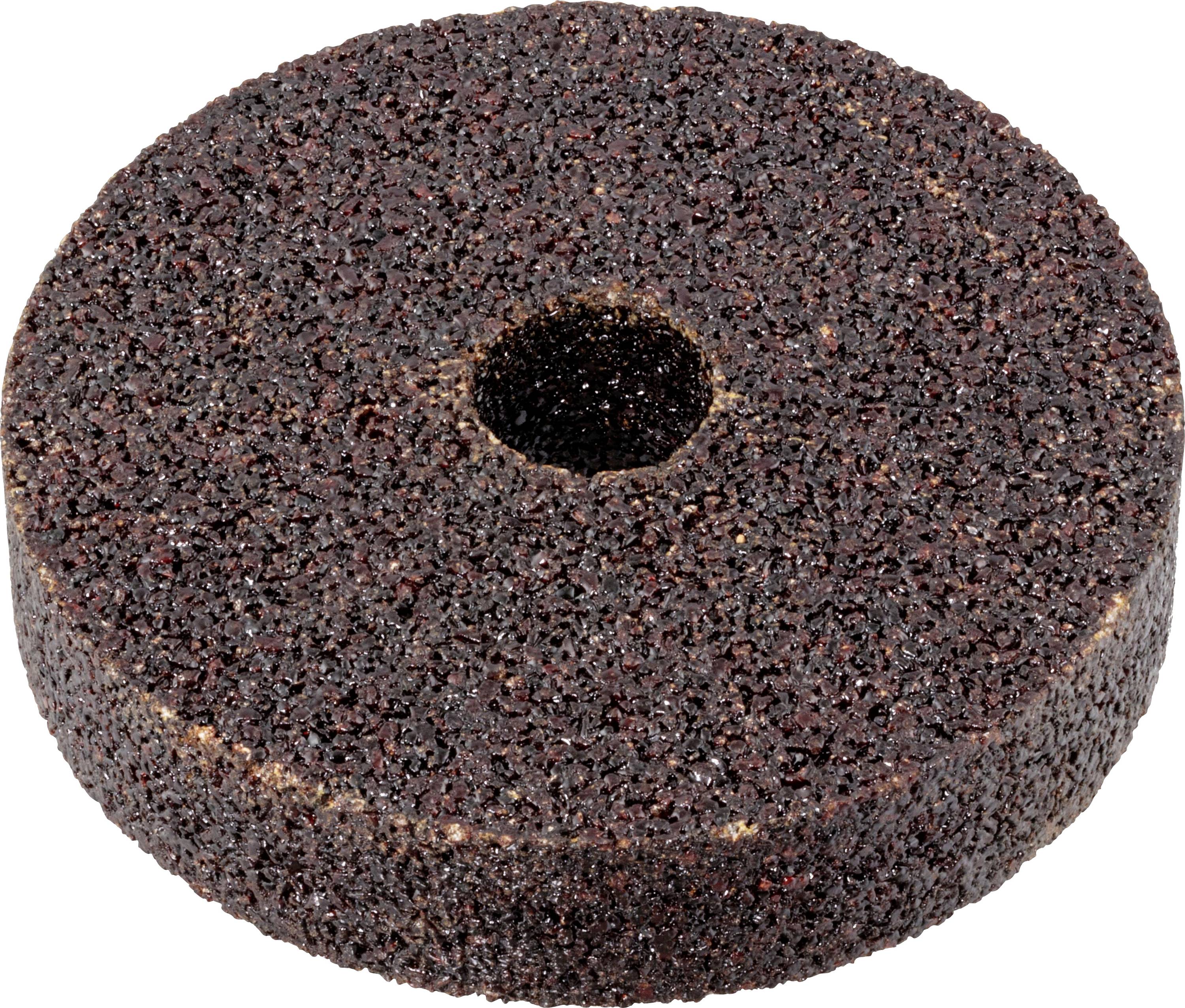 Ein rundes, strukturiertes Schleifrad mit einem zentralen Loch, das zum Schärfen oder Formen von Metall und anderen Materialien verwendet wird.