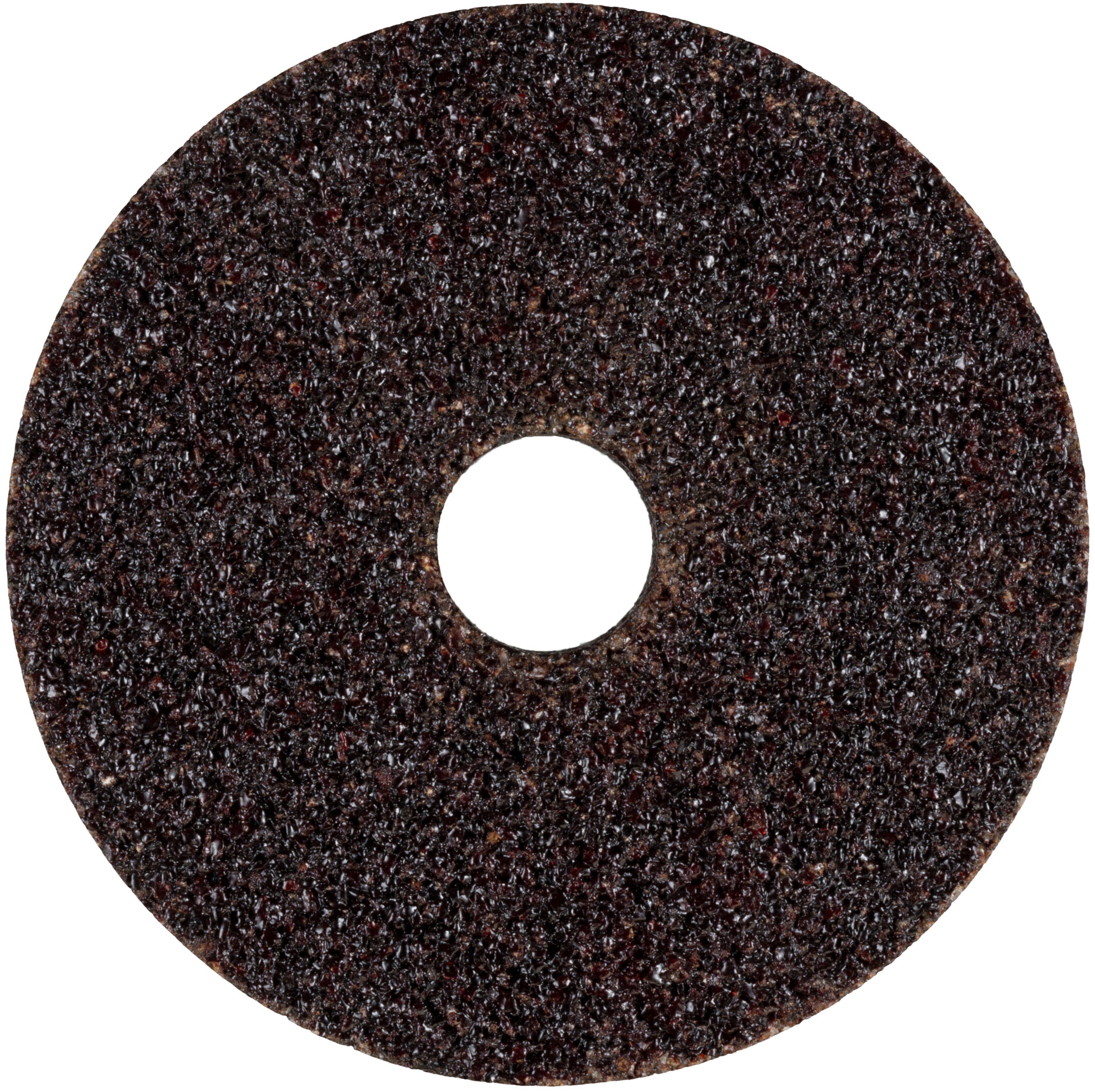 Eine runde, braune Schleifscheibe mit einer zentralen Öffnung, von oben betrachtet.