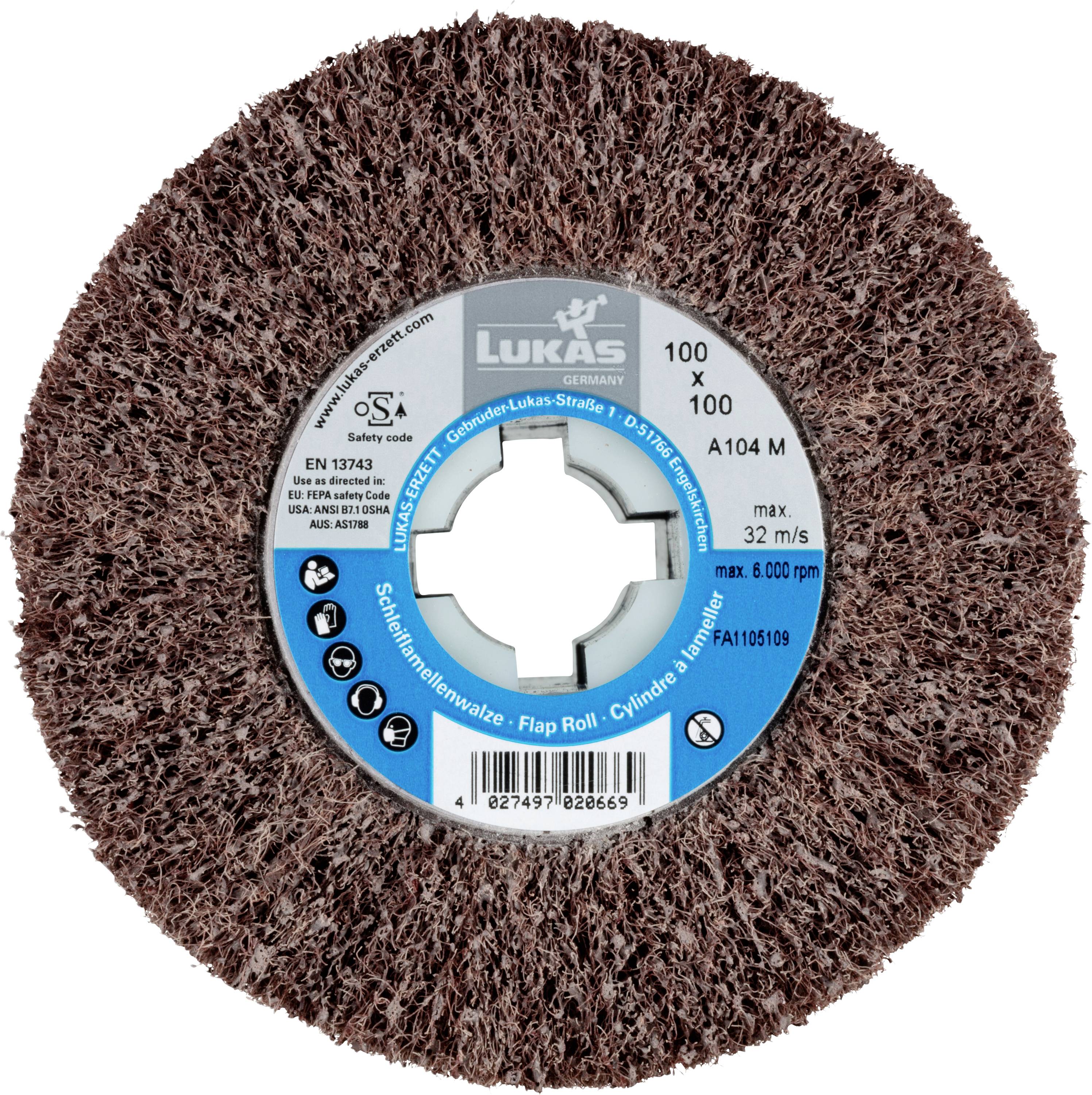 LUKAS-ERZETT A22861001000104 Schleifvlies-Lamellenwalze LWV universal 100x100mm mit Bohrung 19mm | Korund Korn 100 1St.