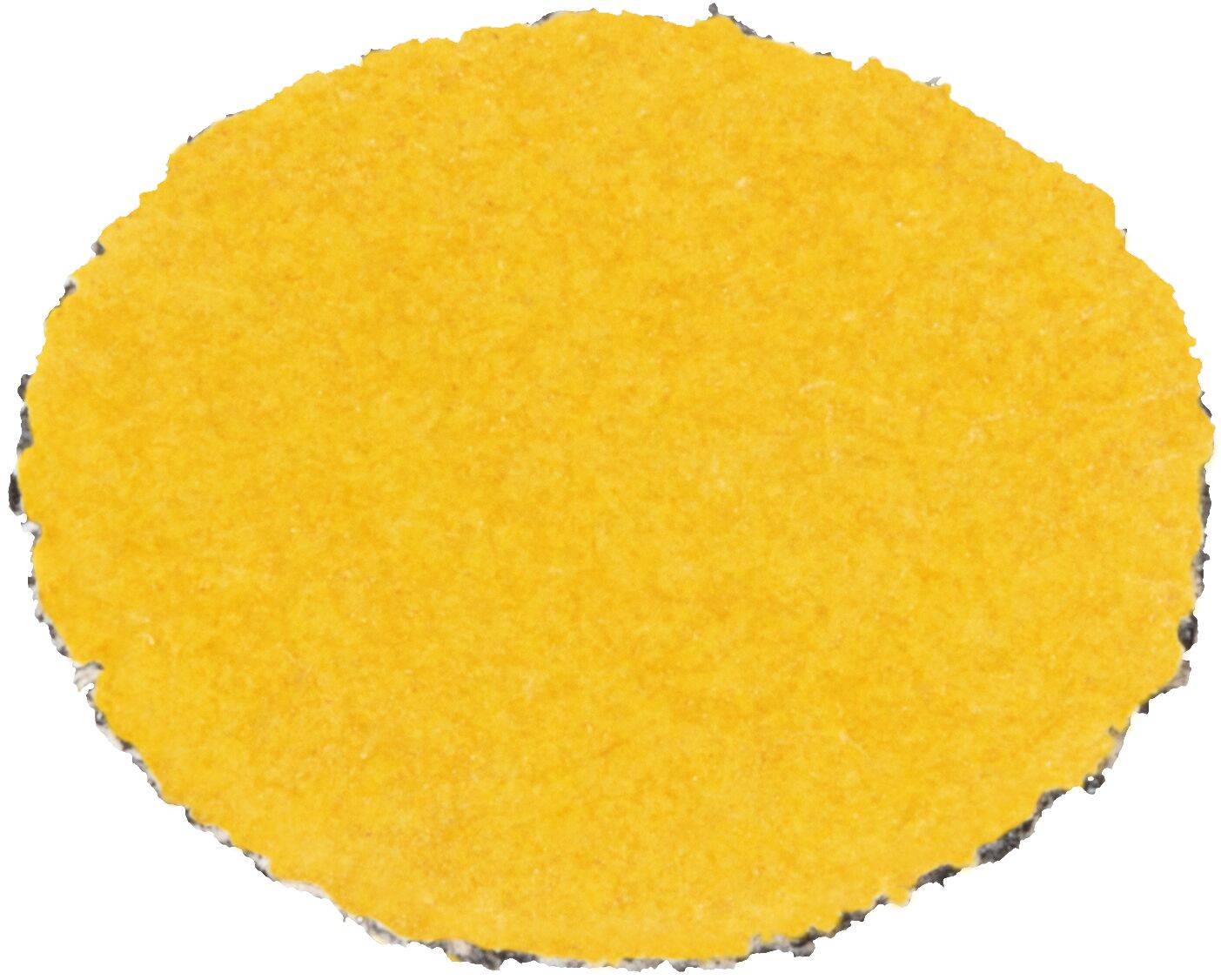 Eine runde, gelbe Maistortillachips mit einer rauen Textur, von oben betrachtet.