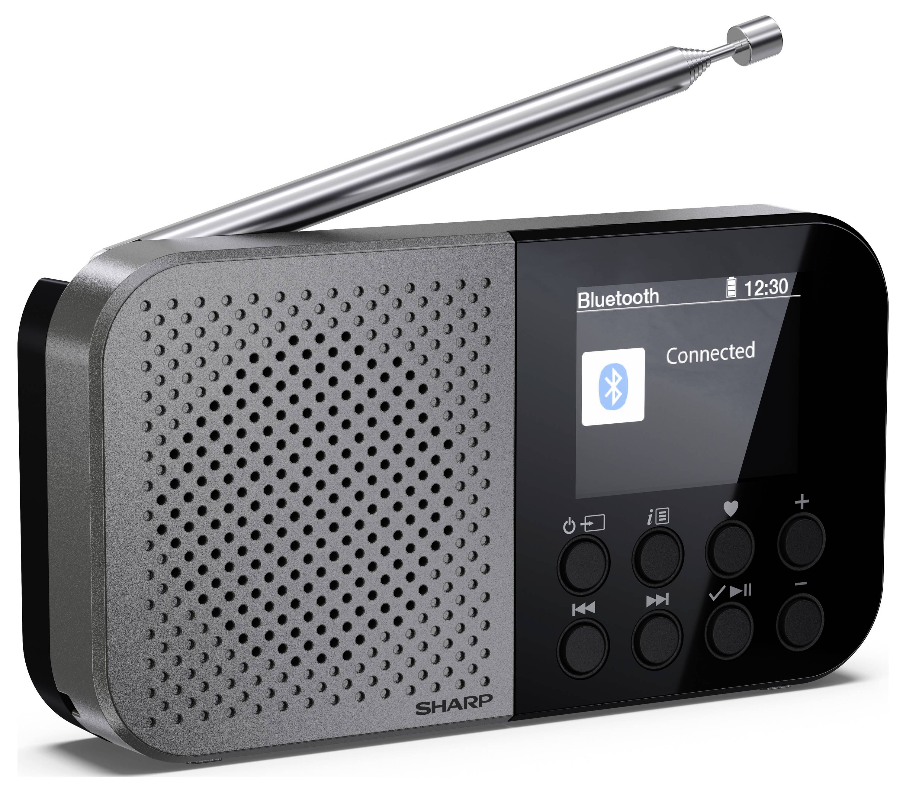 Ein tragbares Radio mit Bluetooth-Konnektivität, das den Bildschirm 