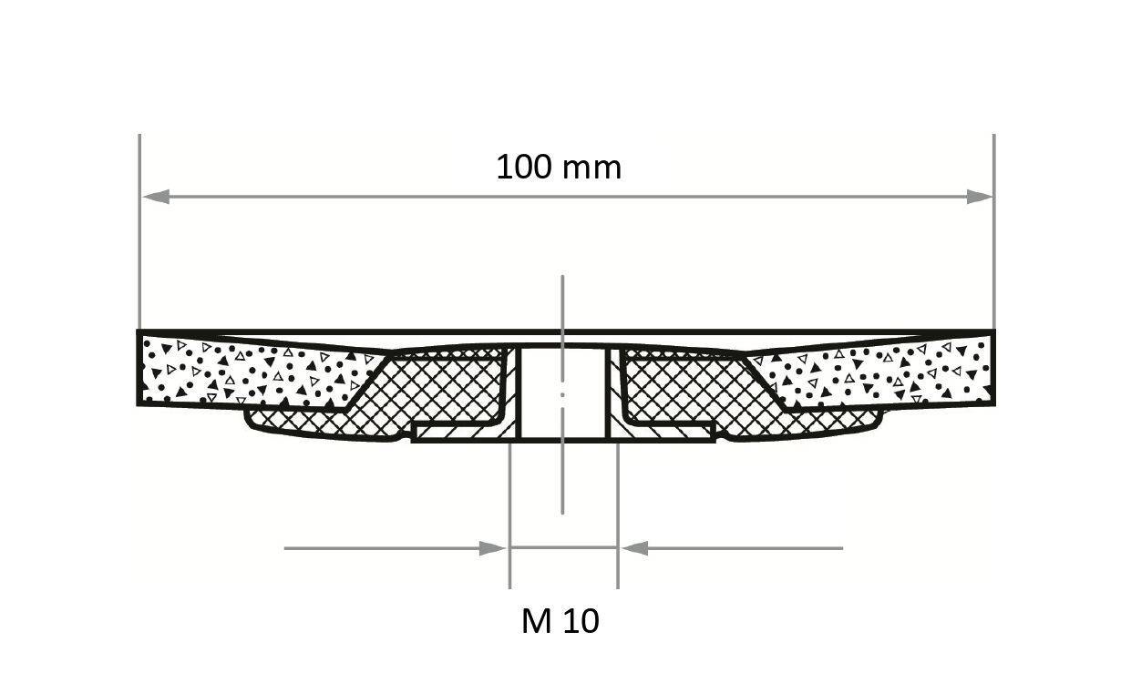 Technische Zeichnung, die einen Querschnitt einer Struktur zeigt. Sie hat eine Breite von 100 mm und ist mit M 10 beschriftet.