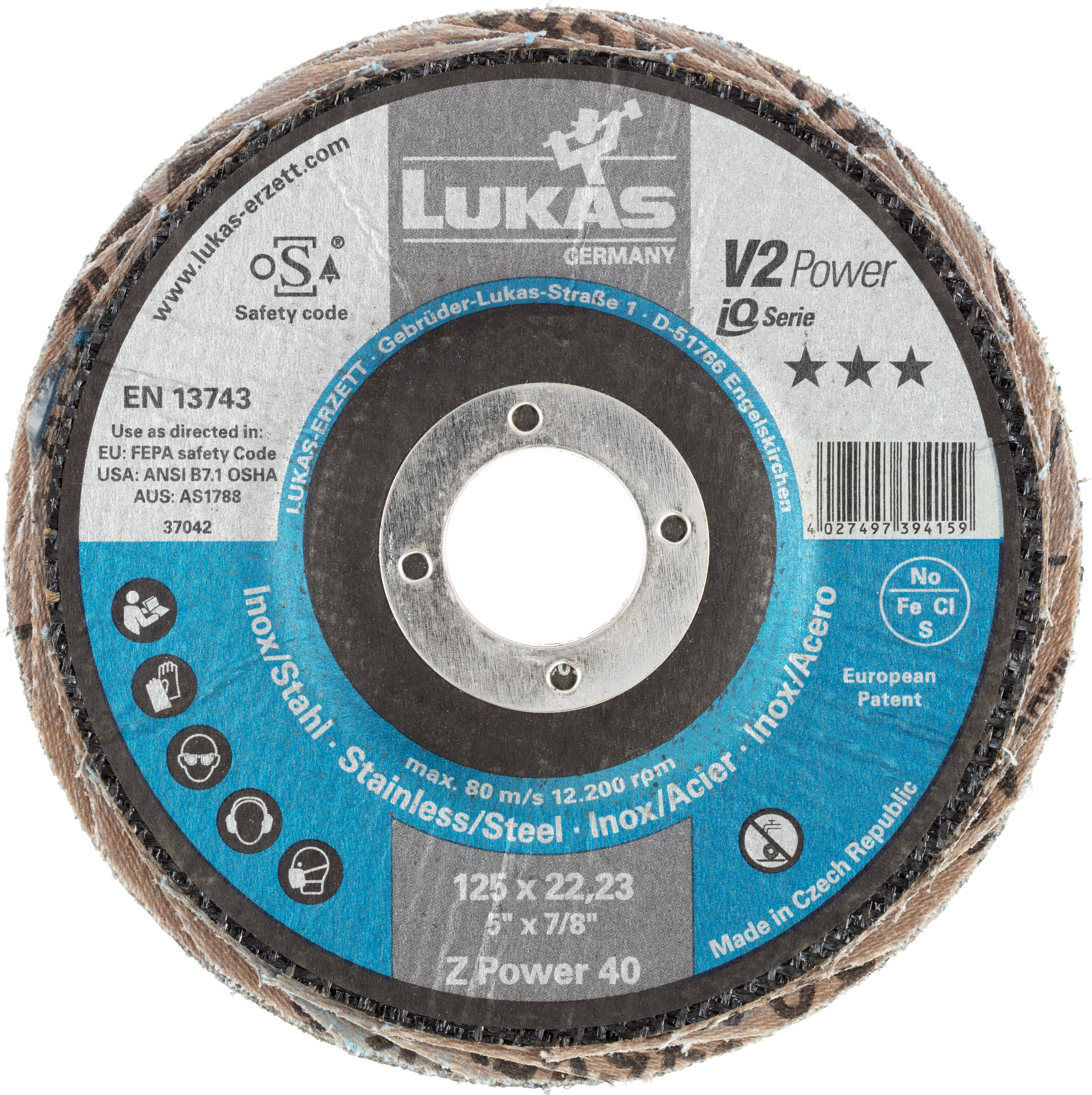 Schleifscheibe mit der Aufschrift „Lukas Germany