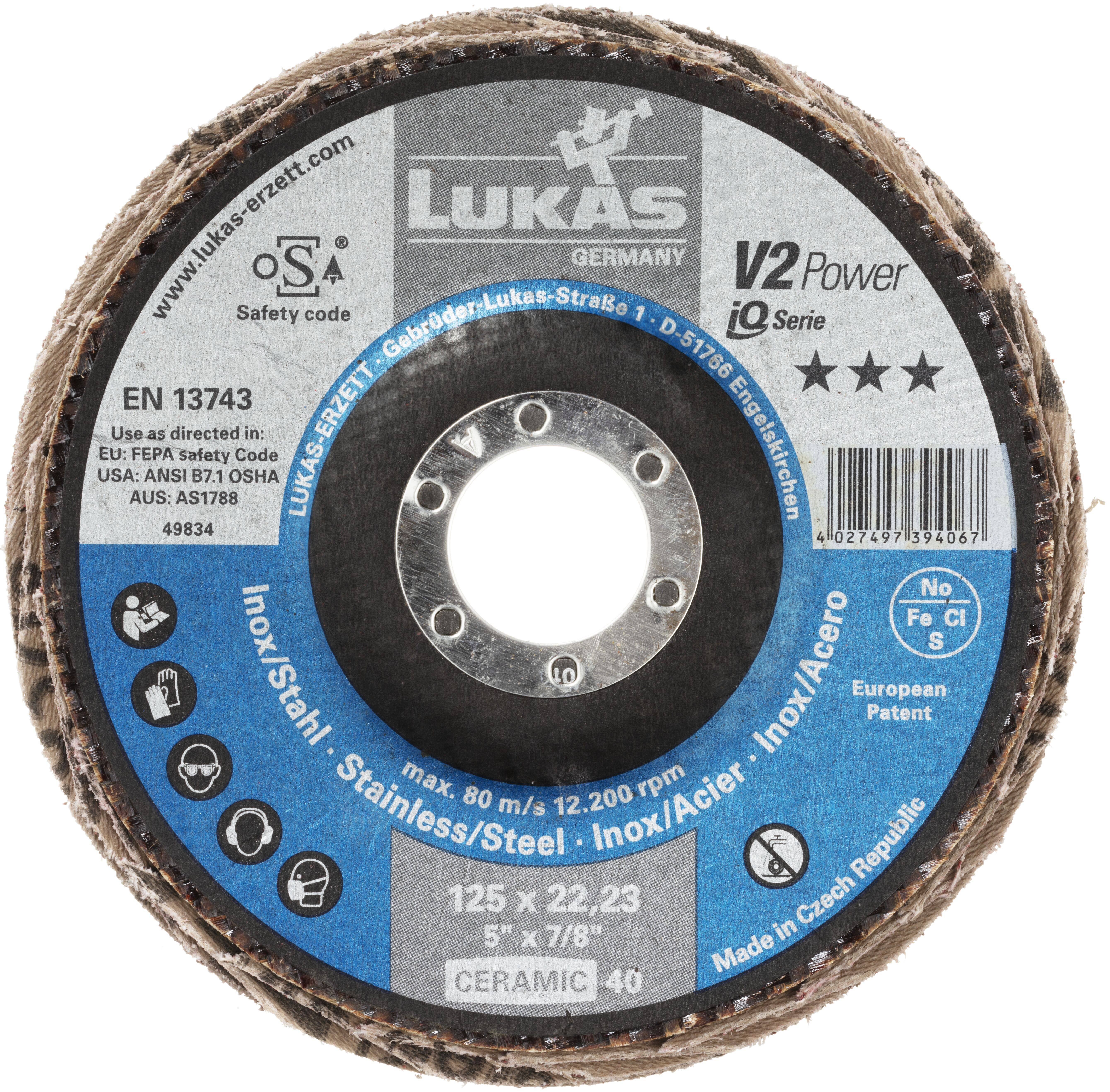 LUKAS-ERZETT A27441250401450 Fächerschleifscheibe Durchmesser 125mm Bohrungs-Ø 22.23mm 10St.