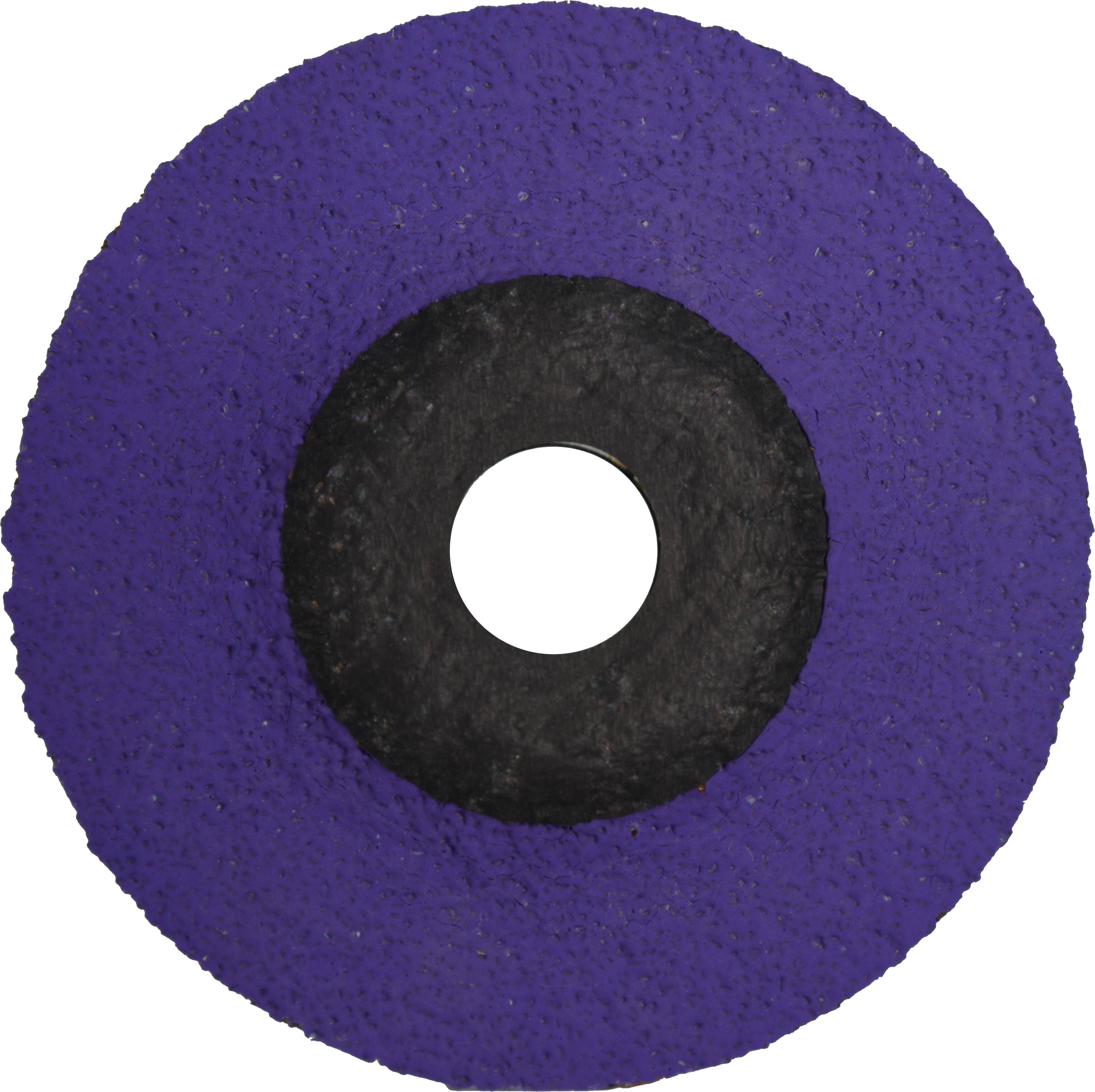 Schleifscheibe mit violetter Oberfläche und schwarzem Zentrum, mit kreisförmiger Aussparung, für Schleif- oder Schleifanwendungen konzipiert.
