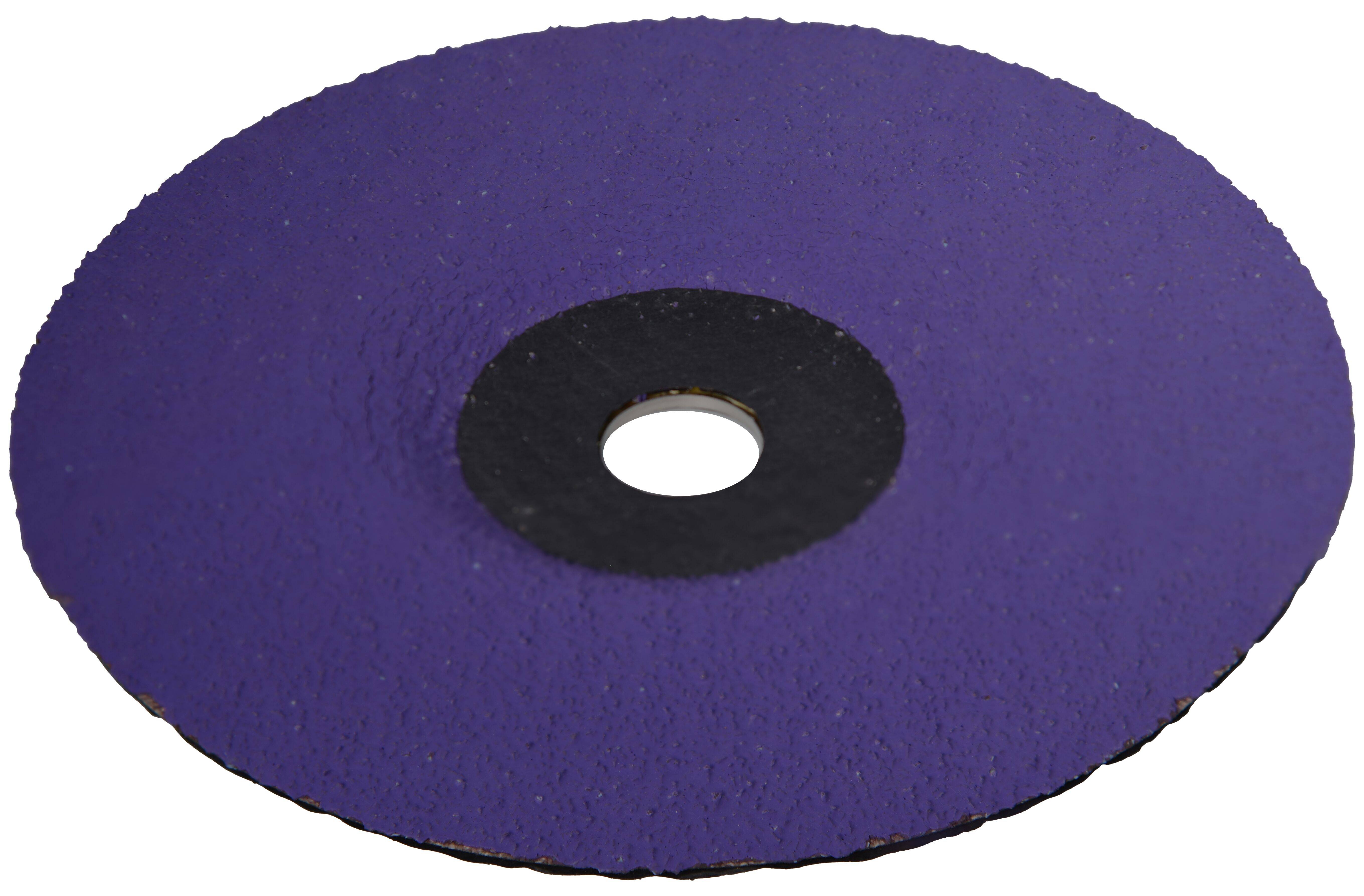 Eine runde, lila Schleiftrennscheibe mit einem zentralen Loch, die für Metallbearbeitung oder Schleifanwendungen verwendet wird.