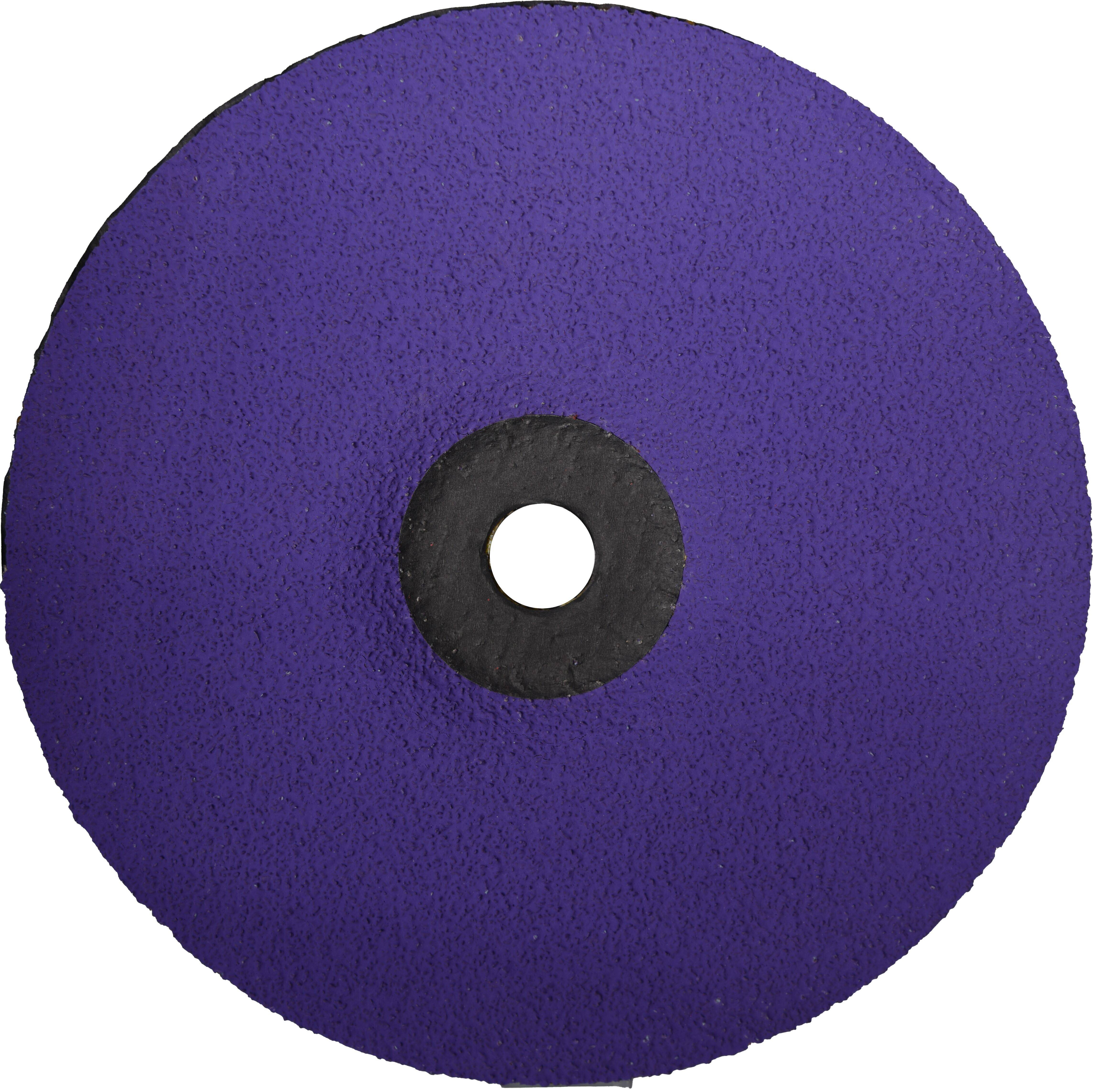 Eine lila Schleifscheibe mit einem schwarzen Zentralloch, die zum Schleifen oder Schlichten von Oberflächen verwendet wird.