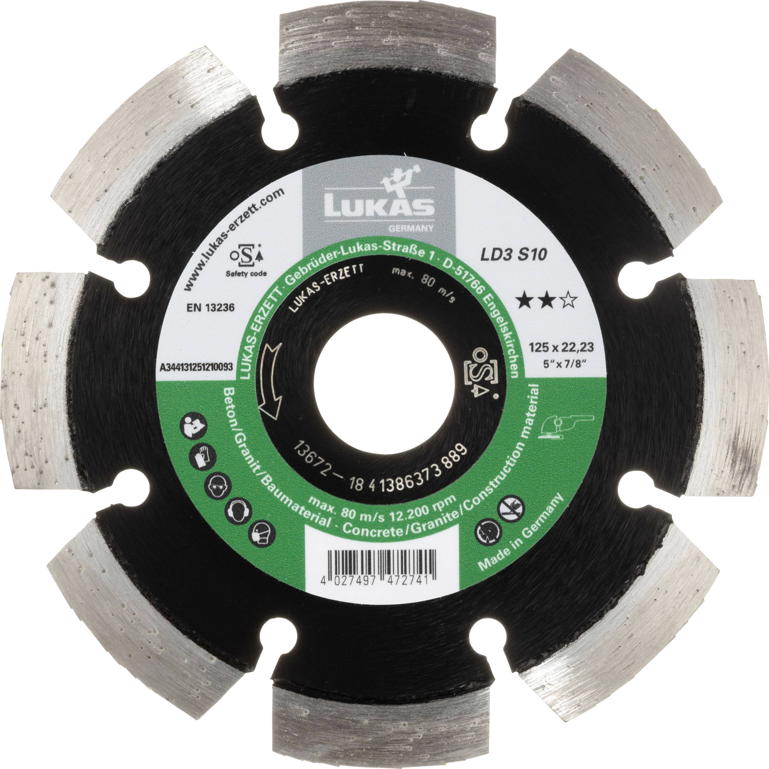 LUKAS-ERZETT A344131251210093 DiamantLD3 S10 125x22,23x10 Diamanttrennscheibe 1St.