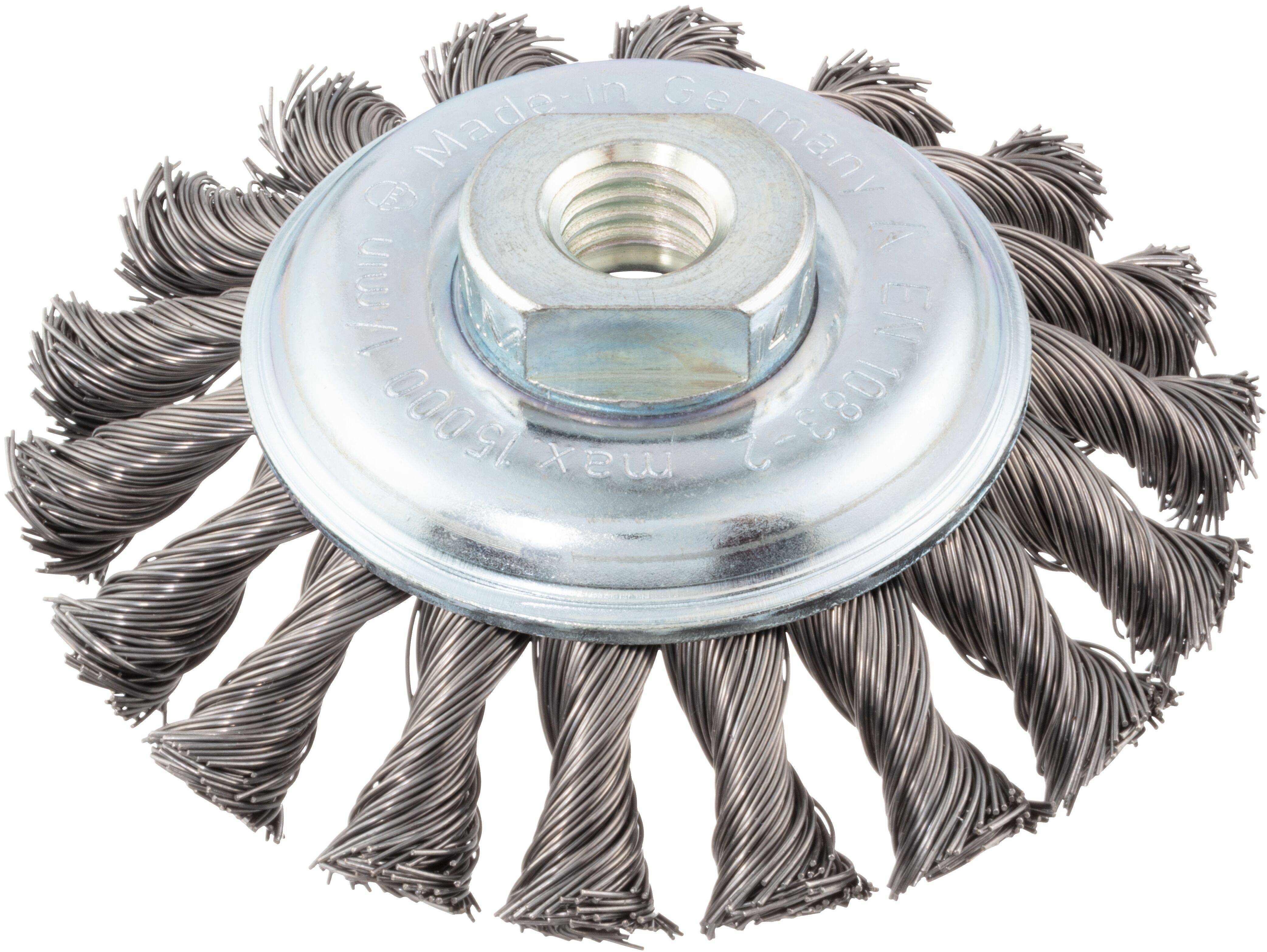 LUKAS-ERZETT Kegelbürste BKVZ für Edelstahl 100x13mm für Winkelschleifer gezopft BKVZ 10013 M14 VA A350610013235 1St.