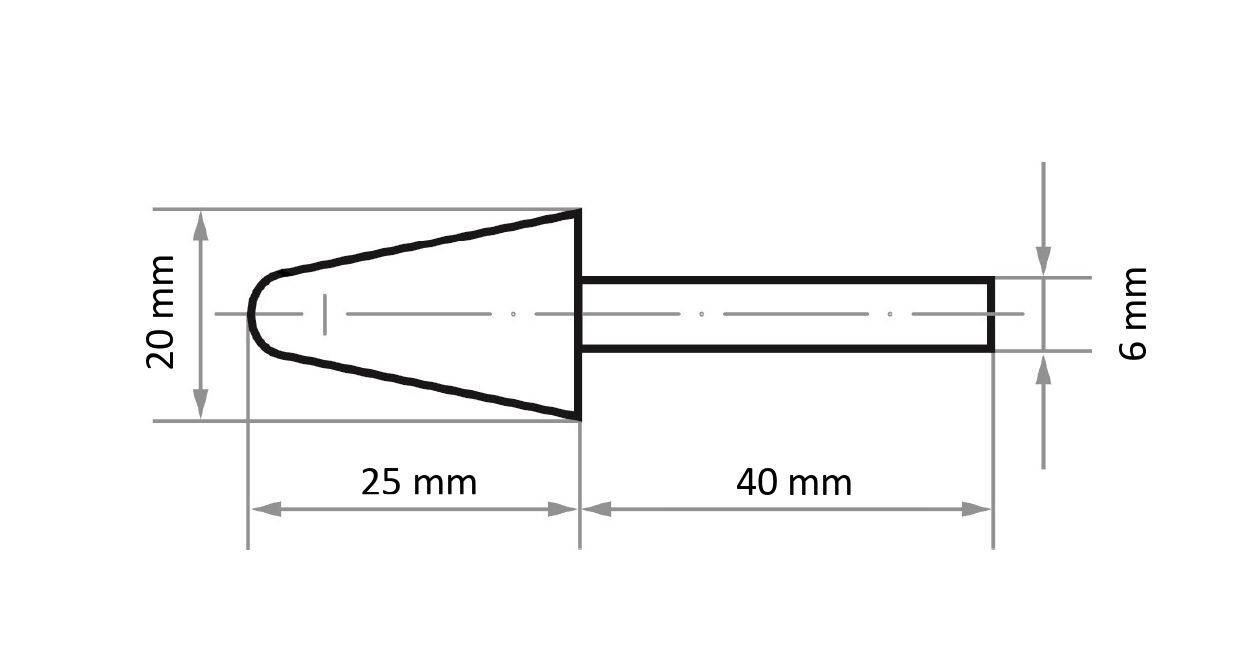 LUKAS-ERZETT A3705020256 Polierstift P3KE Rundkegelform 20x25mm Schaft 6mm Filz für Polierpaste 10St.