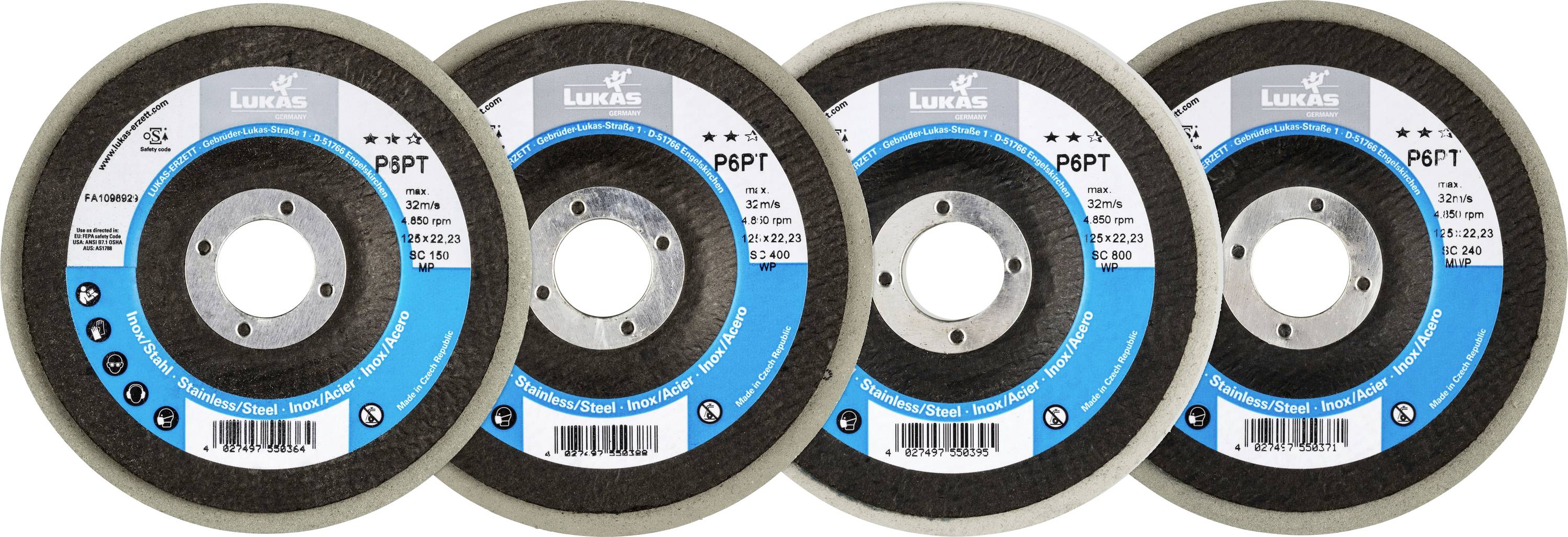 LUKAS-ERZETT A6700023 Polierteller-Set P6PT Ø 125mm 4-teilig für Winkelschleifer flach