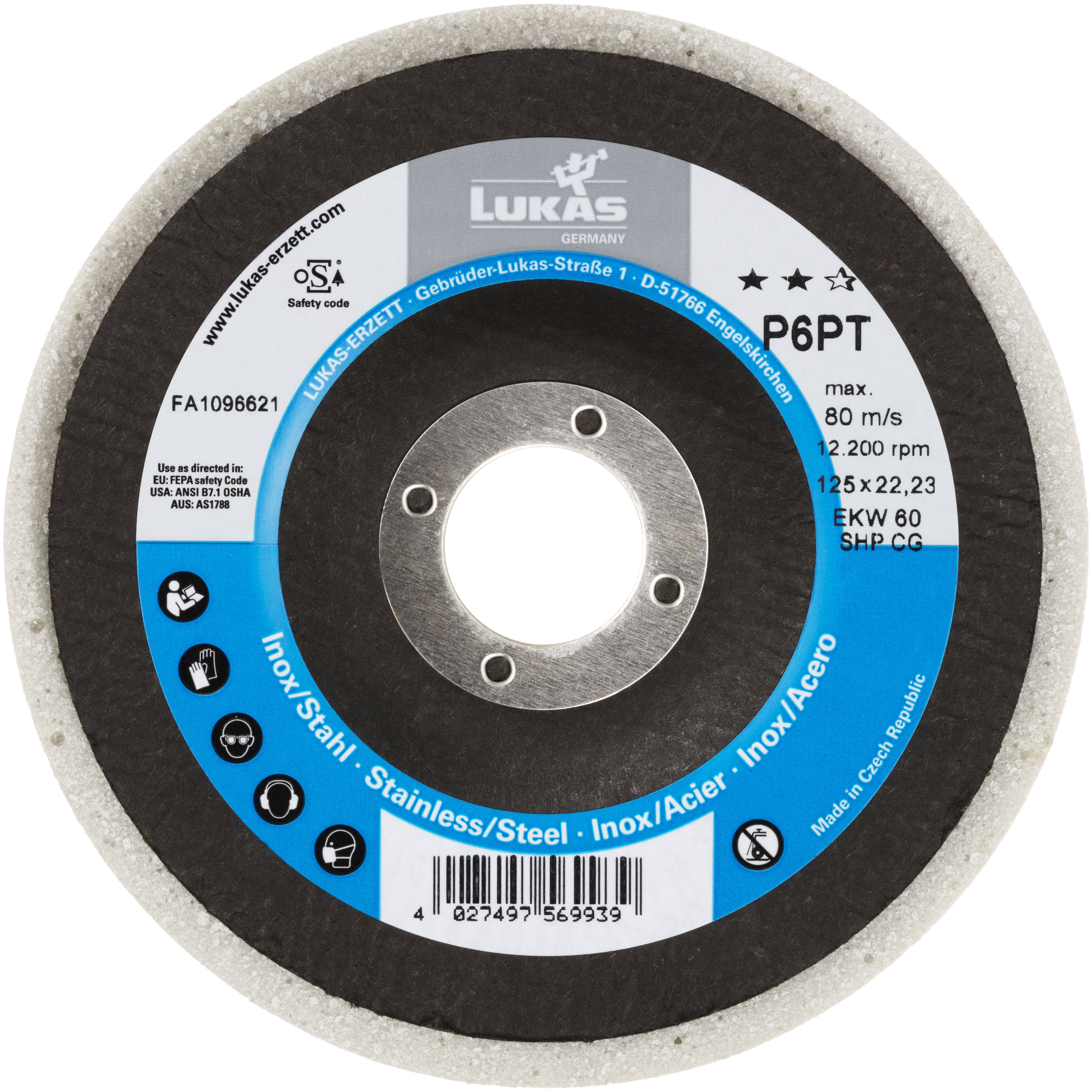 LUKAS-ERZETT A671611506014 Polierteller P6PT Ø 115mm Medium | Korn 60 | für Winkelschleifer flach Kompaktkorn