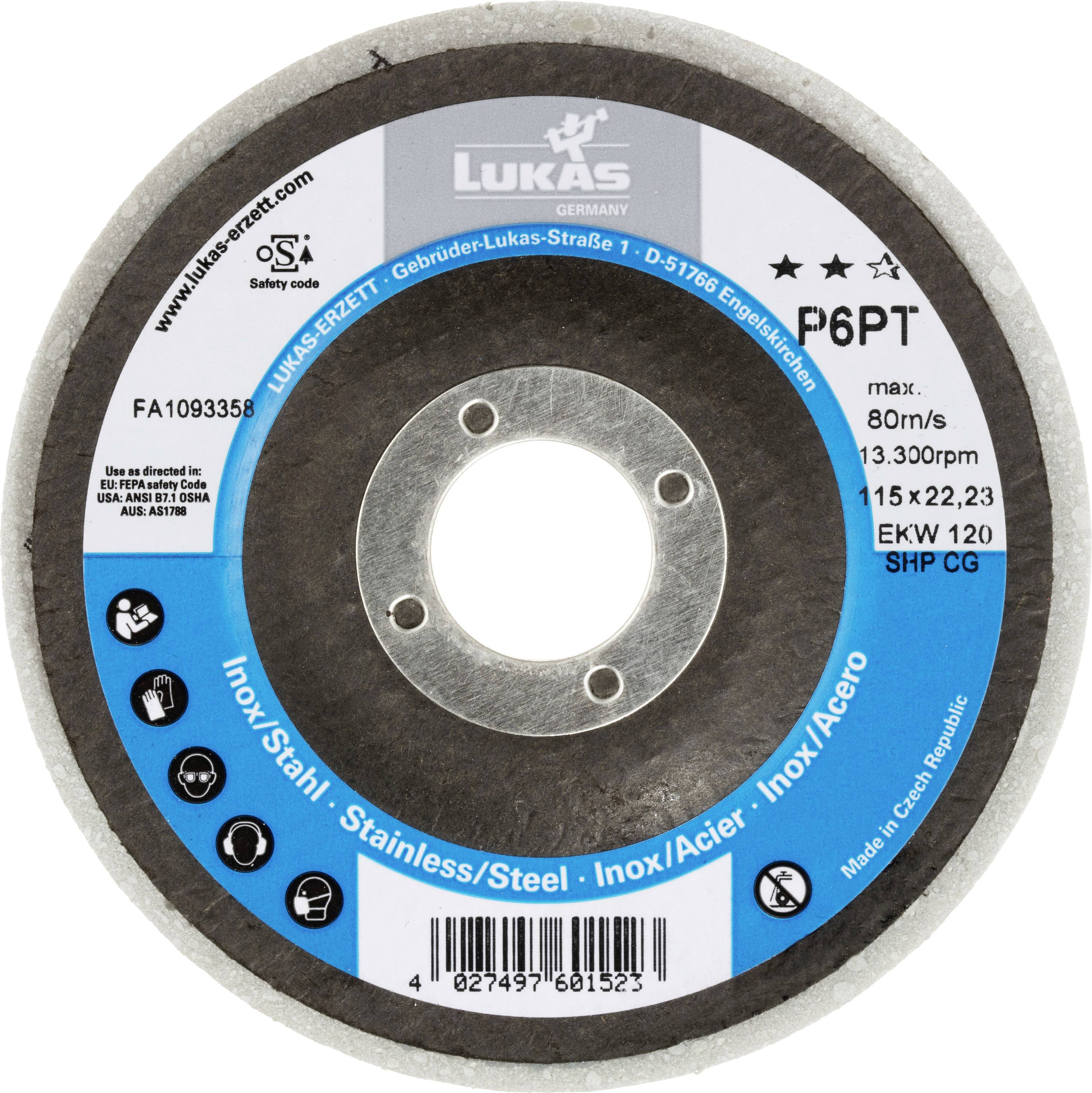 LUKAS-ERZETT A671611512014 Polierteller P6PT Ø 115mm fein | Korn 120 | für Winkelschleifer flach Kompaktkorn