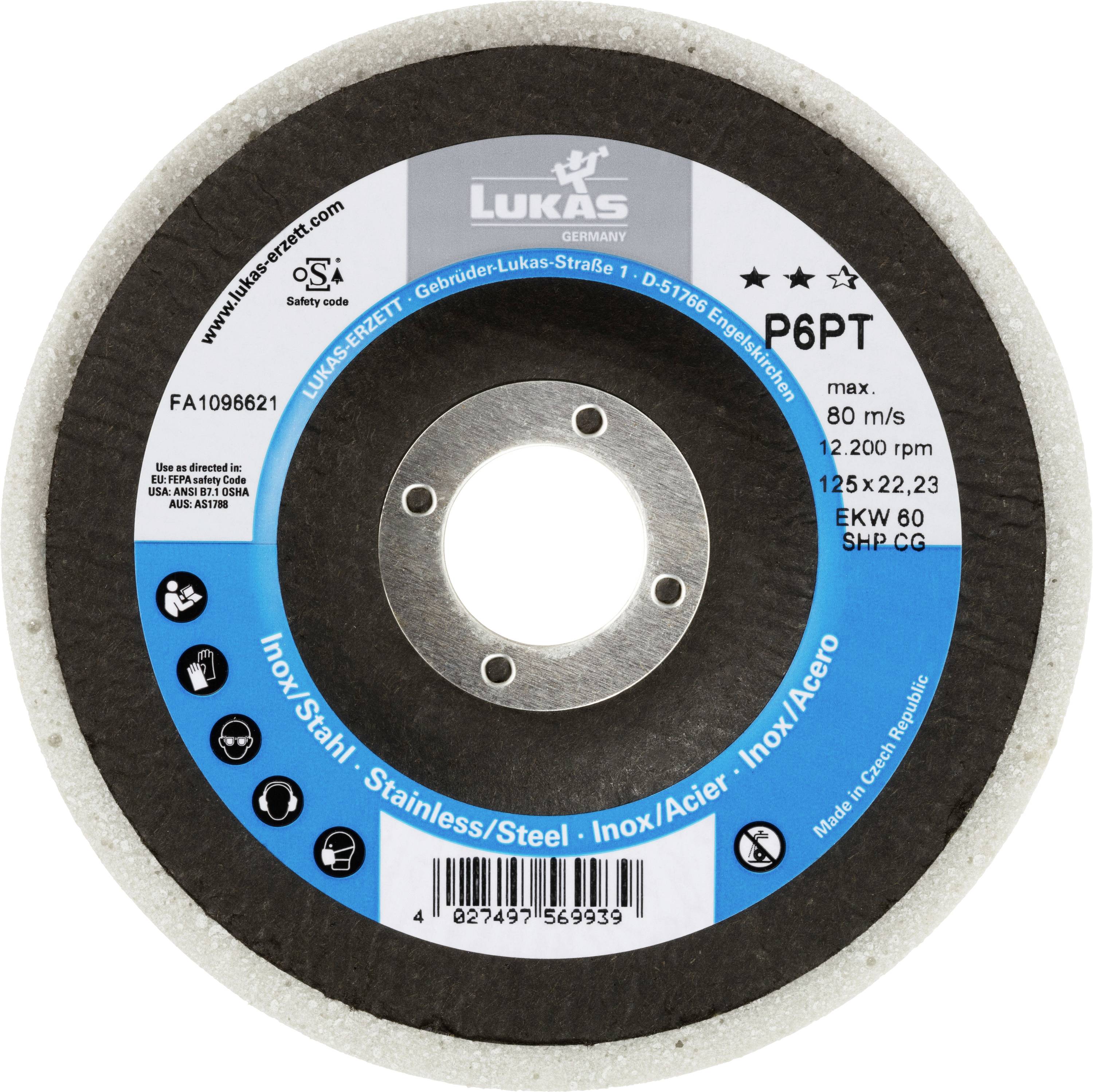 LUKAS-ERZETT A671612506014 Polierteller P6PT Ø 125mm Medium | Korn 60 | für Winkelschleifer flach Kompaktkorn