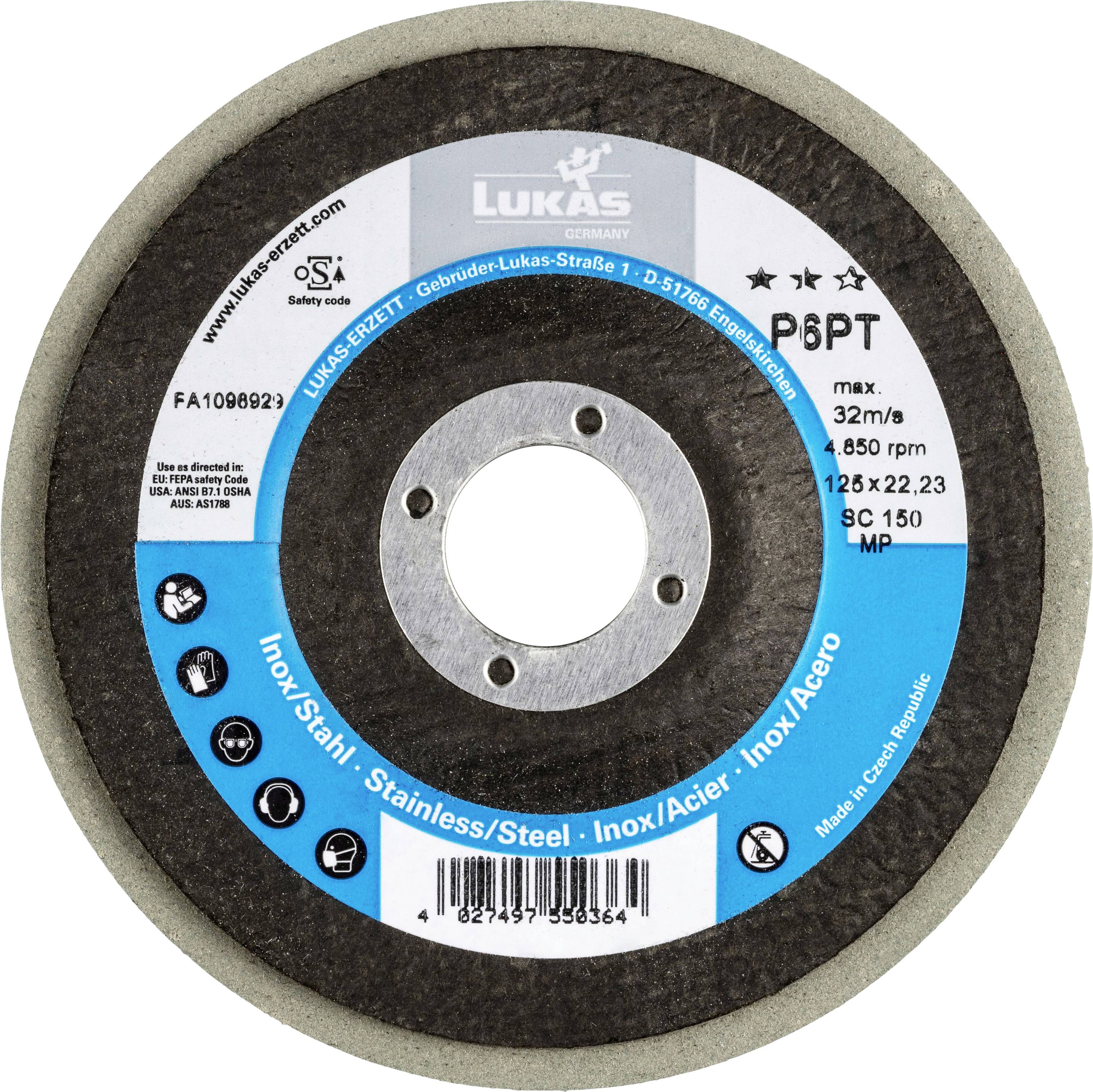 LUKAS-ERZETT A671612515014 Polierteller P6PT Ø 125mm Medium | Korn 150 | für Winkelschleifer flach Siliciumcarbid