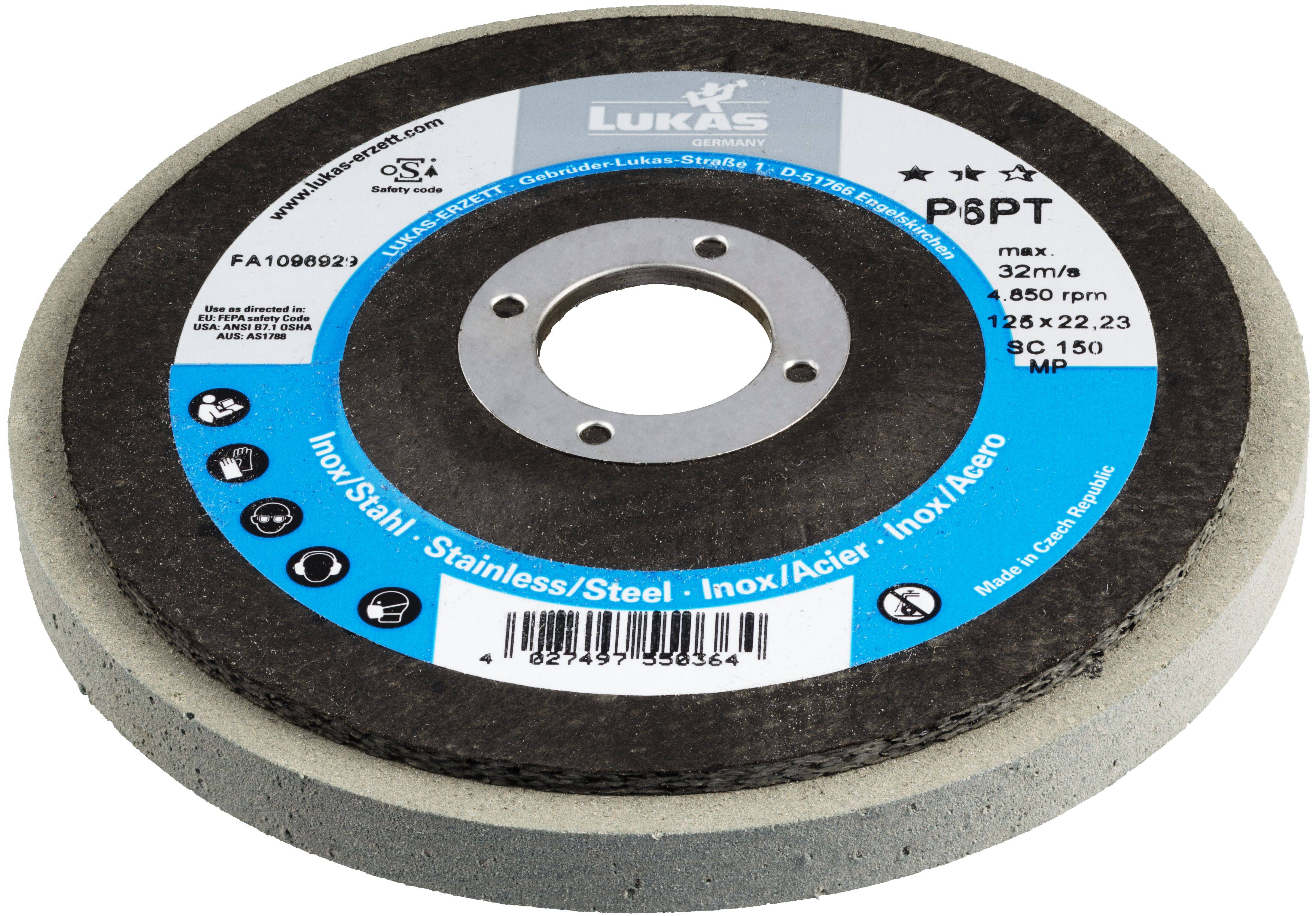 LUKAS-ERZETT A671612515014 Polierteller P6PT Ø 125mm Medium | Korn 150 | für Winkelschleifer flach Siliciumcarbid